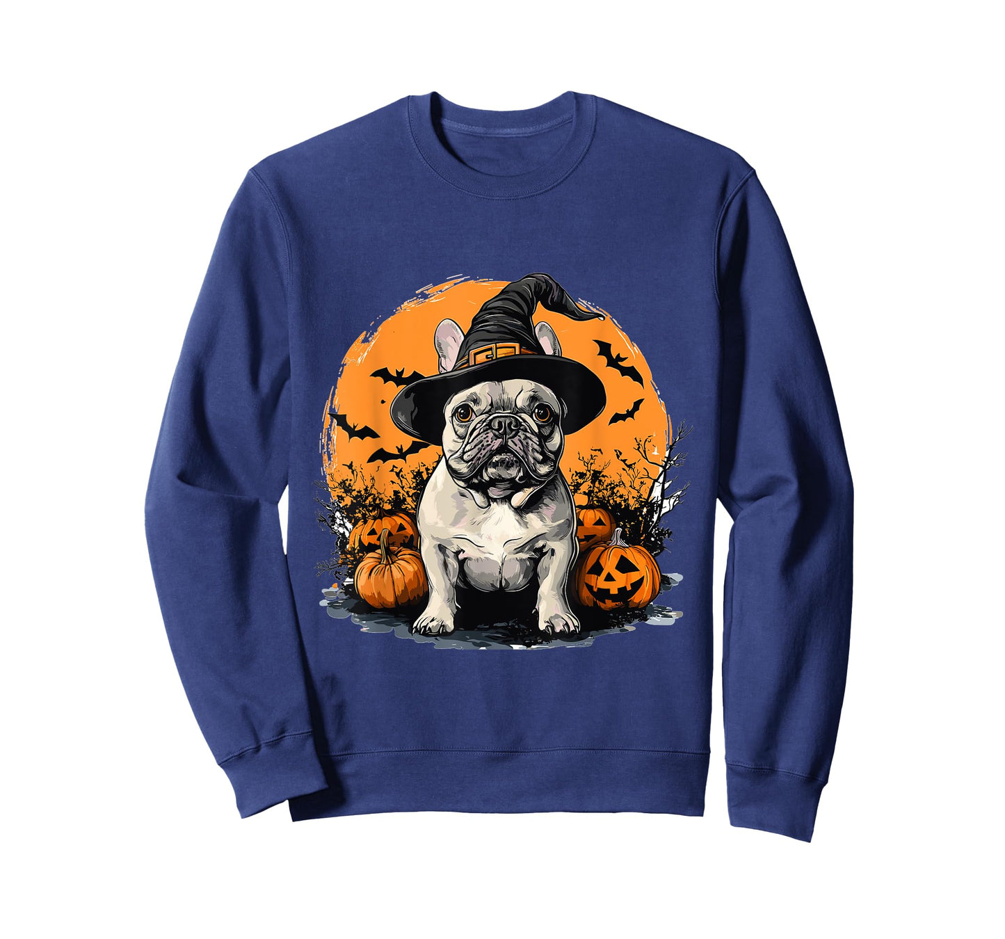 French Bulldog Frenchie Dog Whitch Hat Halloween Pumpkin T-Shirt for Men Women Kids