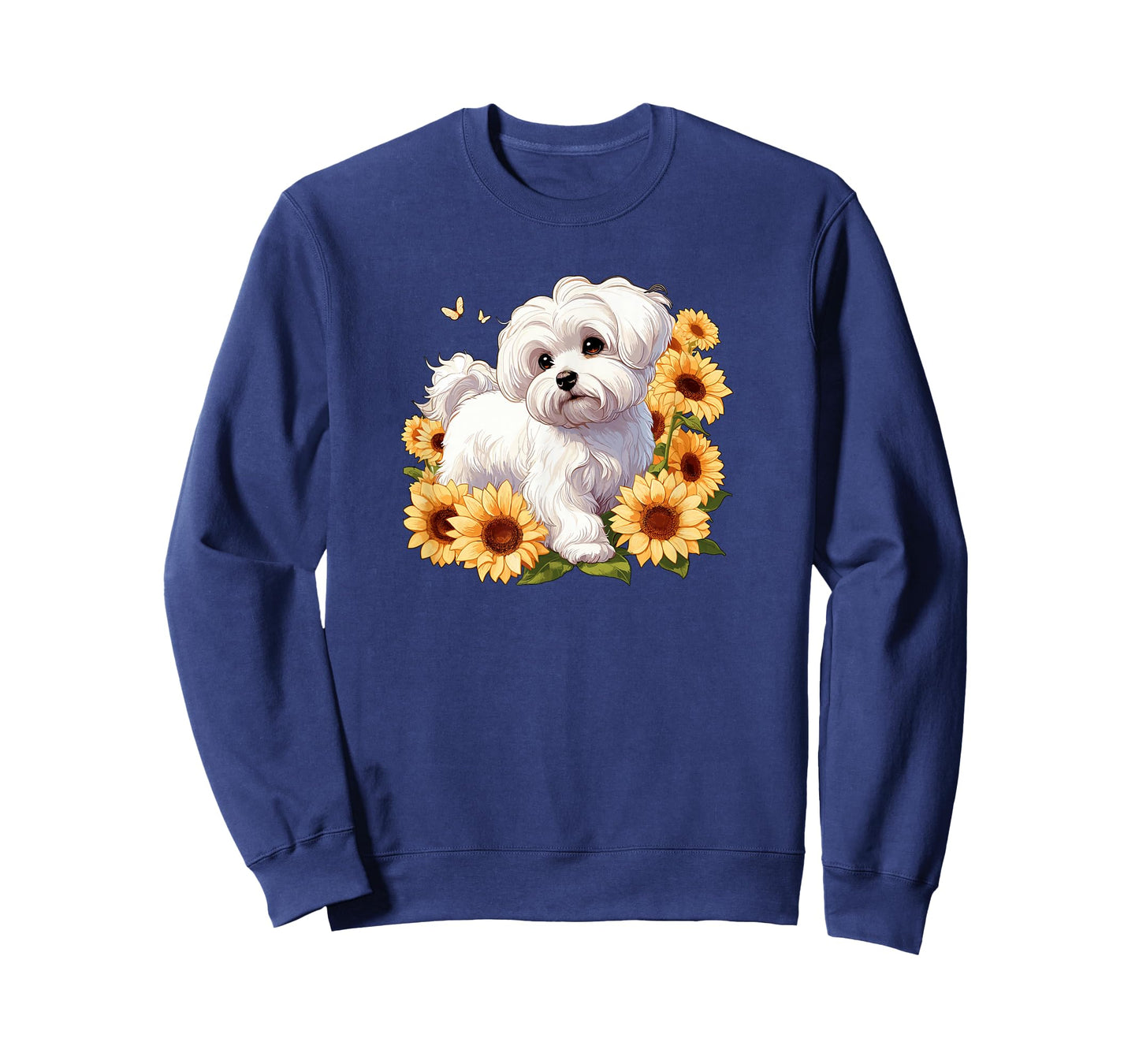 Womens Girls Cute Sun Flowers Maltese Lover T-Shirt