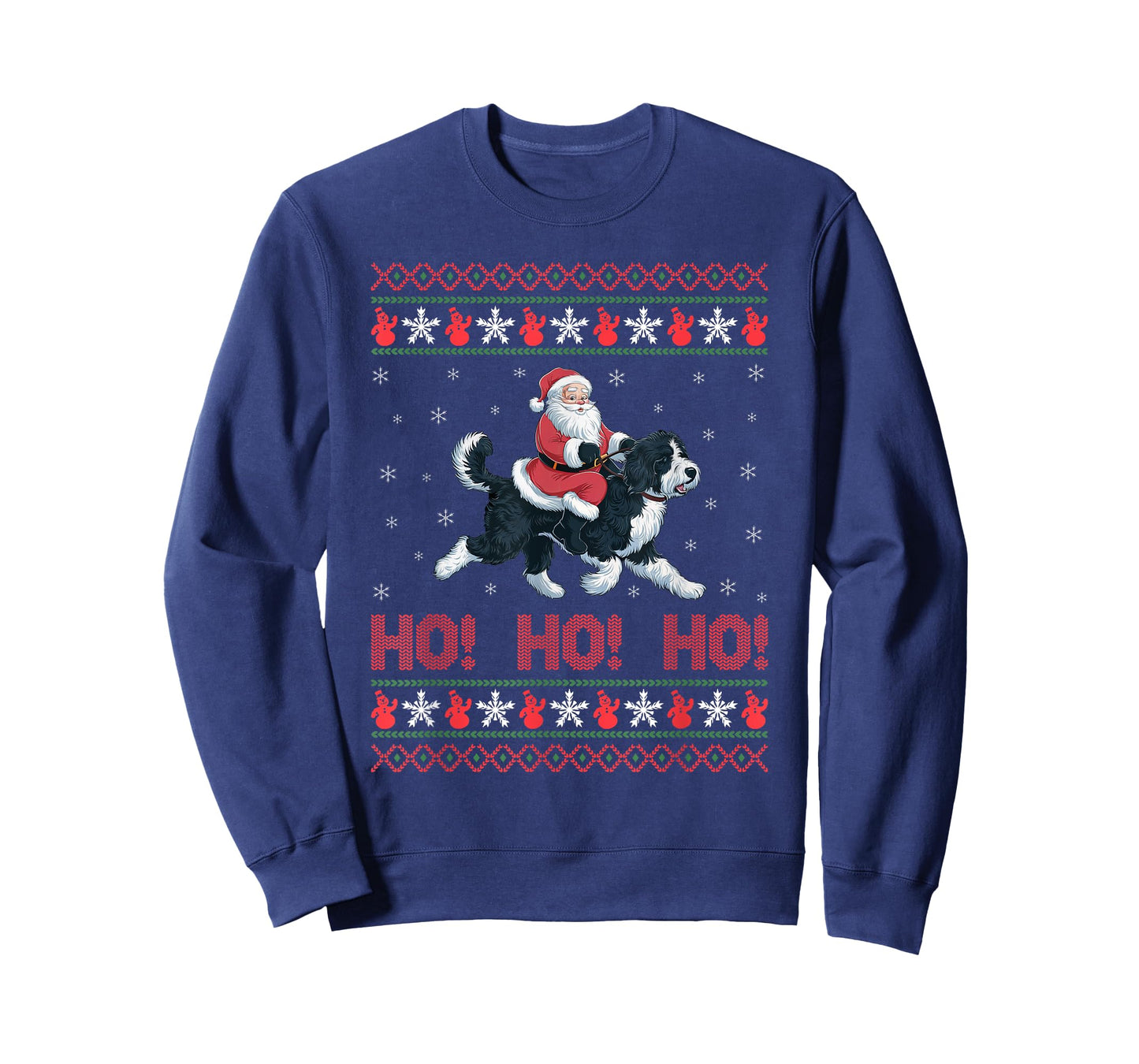 Ho Ho Ho Santa Riding Bernedoodle Dog Ugly Christmas Sweater T-Shirt