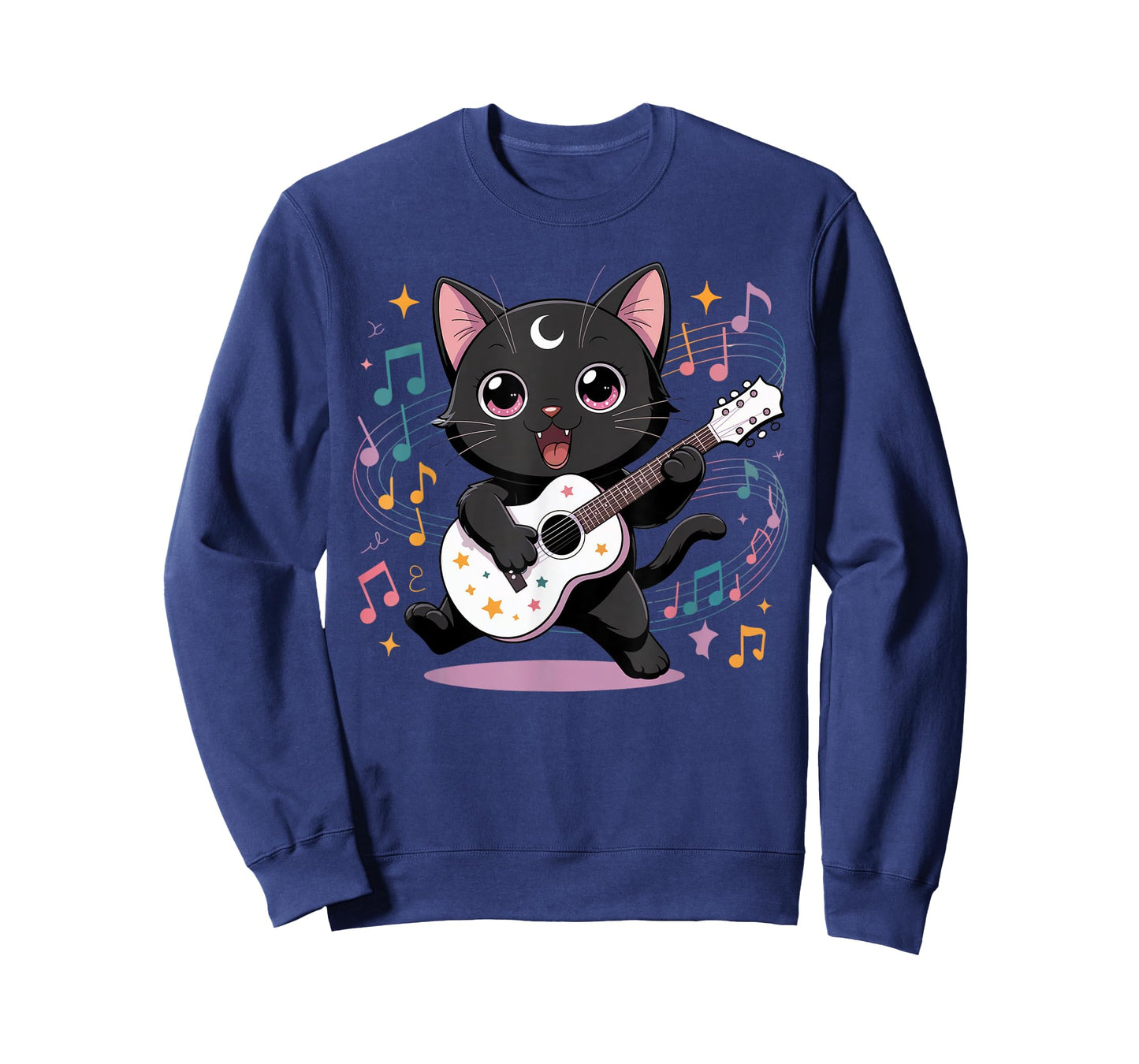 Black Cat Guitar Rock Kawaii Goth Girl Clothes Pink Goth T-Shirt