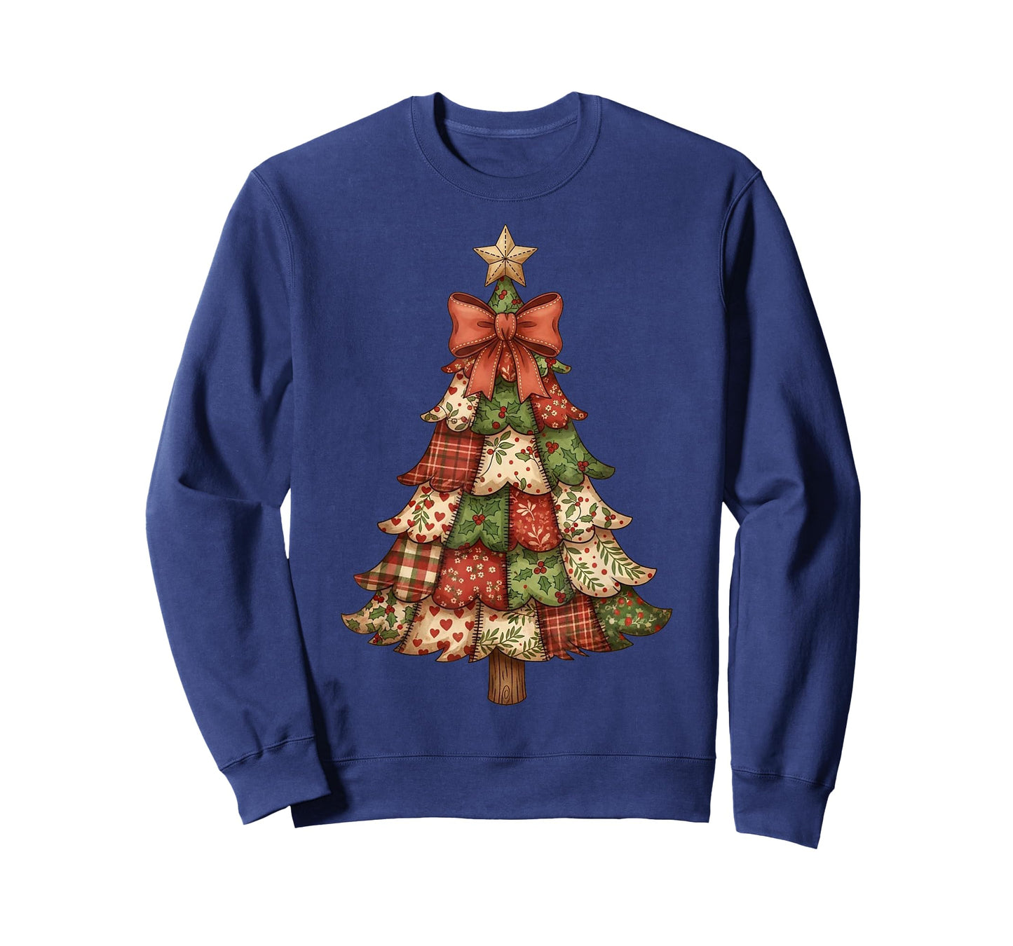 Retro Patchwork Christmas Tree Vintage Xmas Holiday T-Shirt