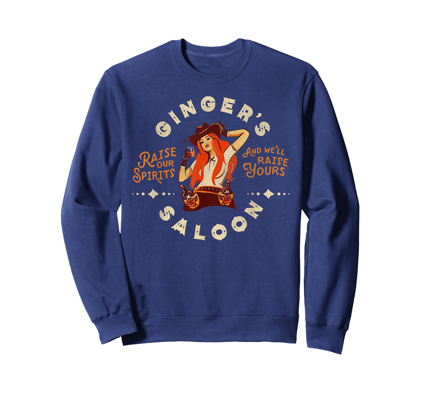 Retro Dive Bar Whiskey Ginger Redhead Cowgirl Bartender Gift T-Shirt