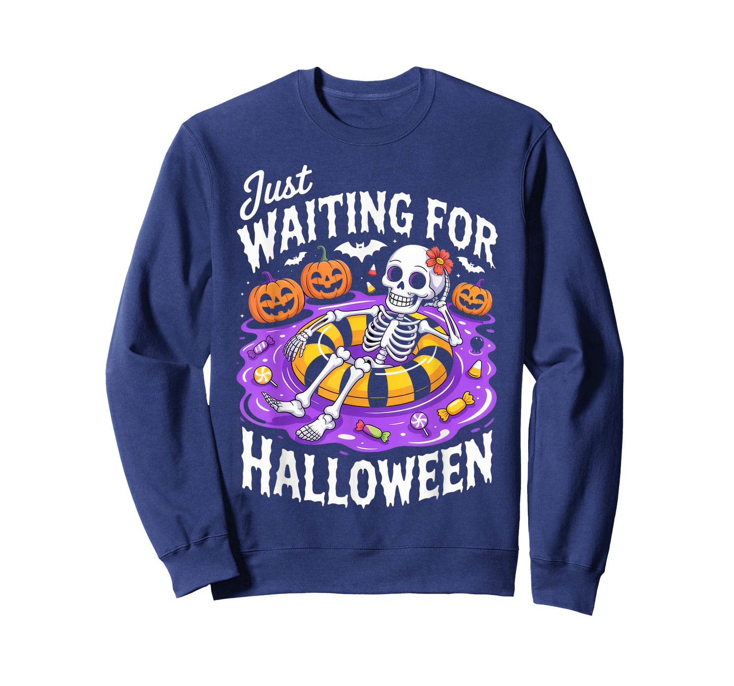 Just Waiting for Halloween Skeleton Humor Spooky Vibes Party T-Shirt