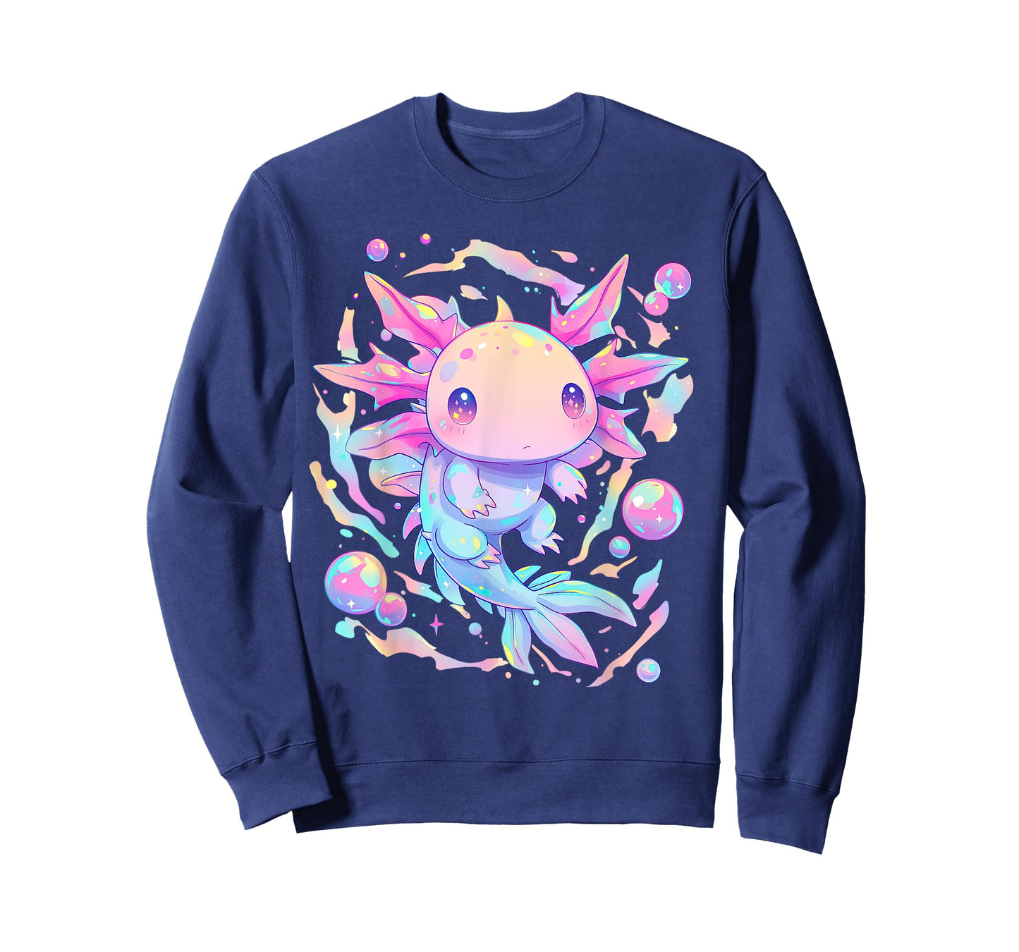 Kawaii Pastel Goth Cute Pink Sparkles Axolotl and Bubbles T-Shirt