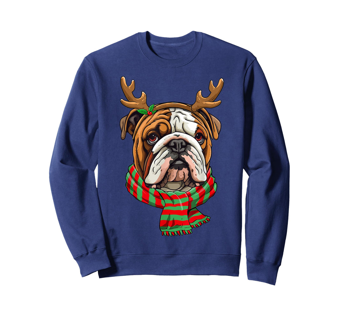English Bulldog Dog Christmas Reindeer Santa Hat Funny Xmas T-Shirt