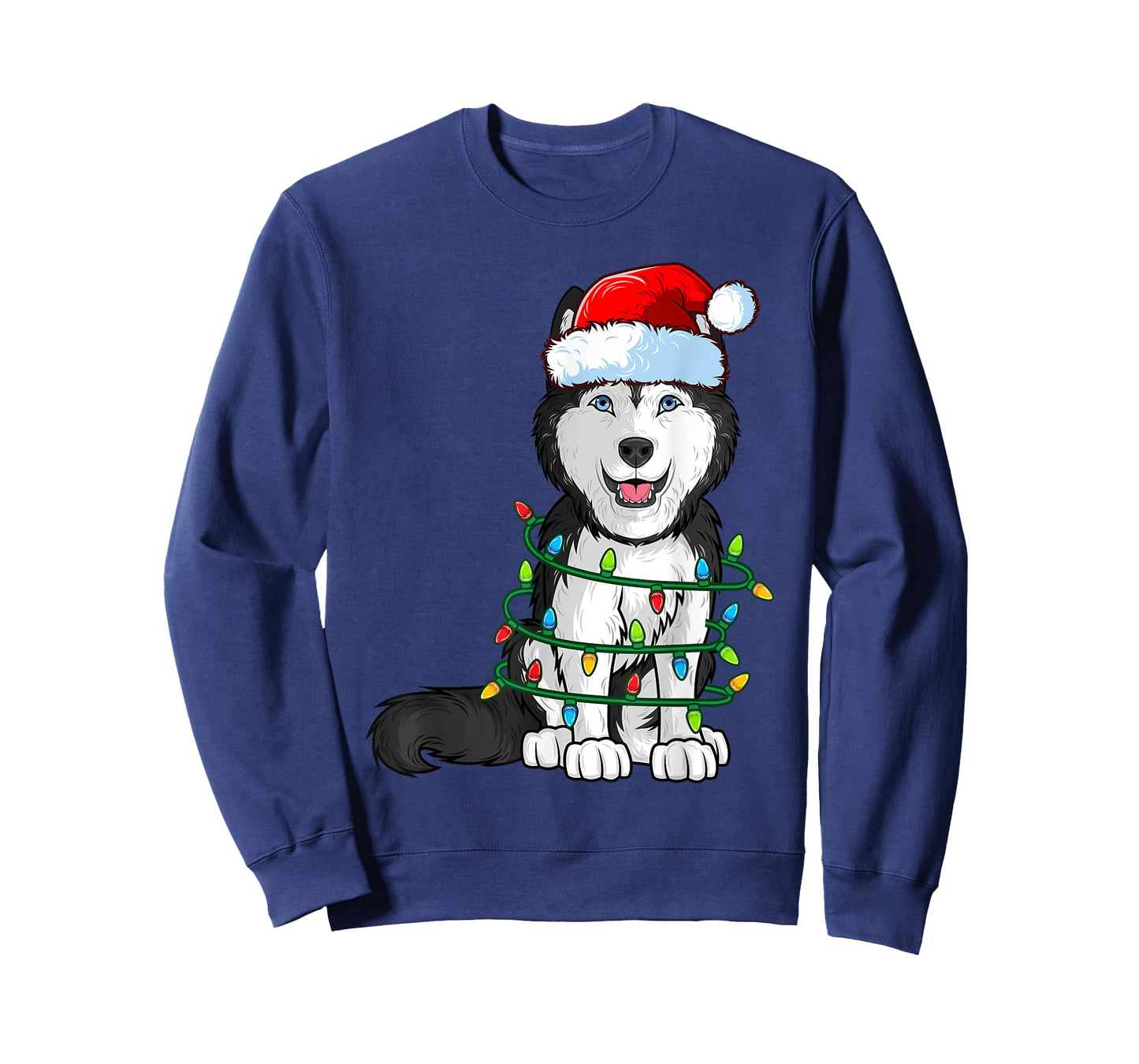 Siberian Husky Christmas Santa Hat Xmas Lights Dog Boys Girl T-Shirt