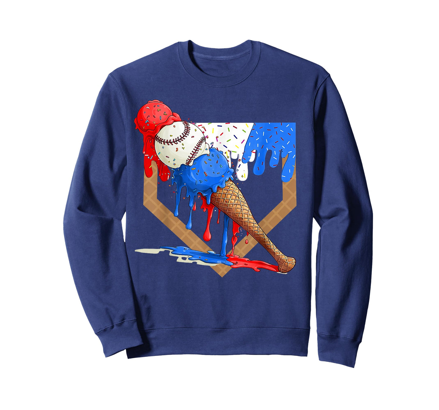 4th of July Red White and Blue Baseball Ice Cream Drip Boys T-Shirt