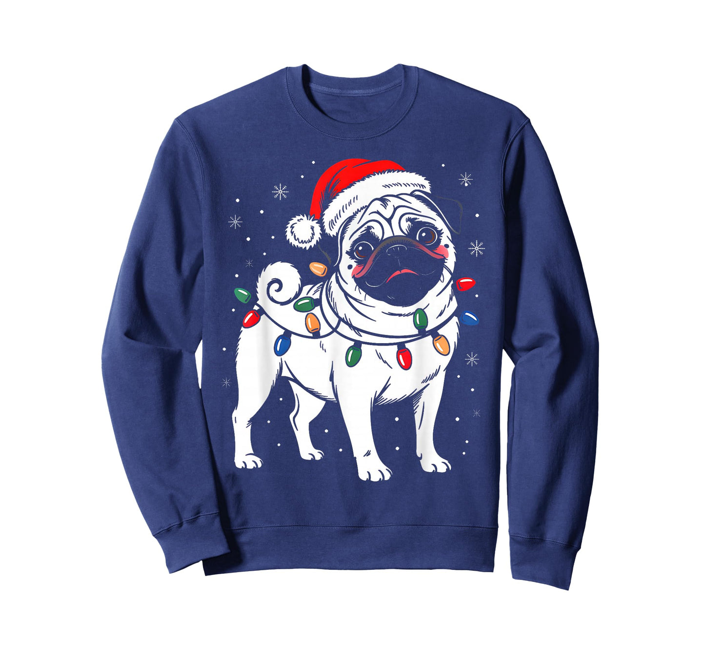 Cute Pug Dog Christmas Lights Santa Hat Funny Xmas Pajamas T-Shirt