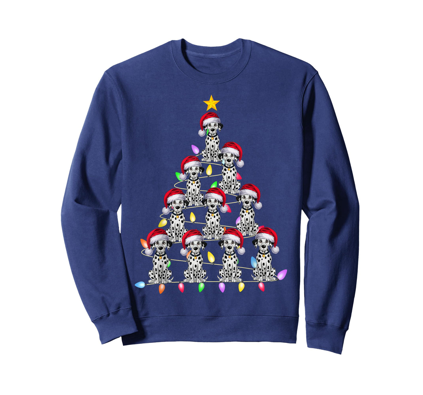 Christmas Tree Lights Men Women Santa Dalmatian Dog Xmas PJs T-Shirt
