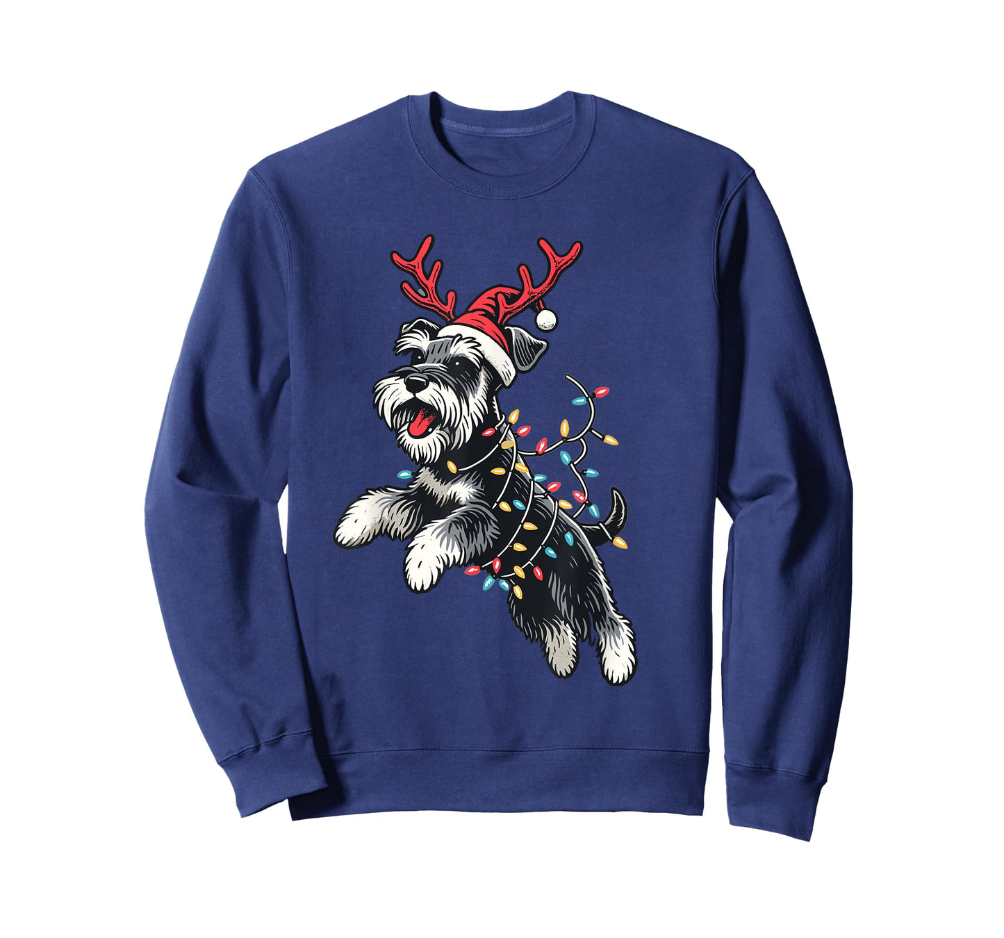 Miniature Schnauzer Dog Santa Hat Christmas Lights Pajama T-Shirt for Men Women Kids