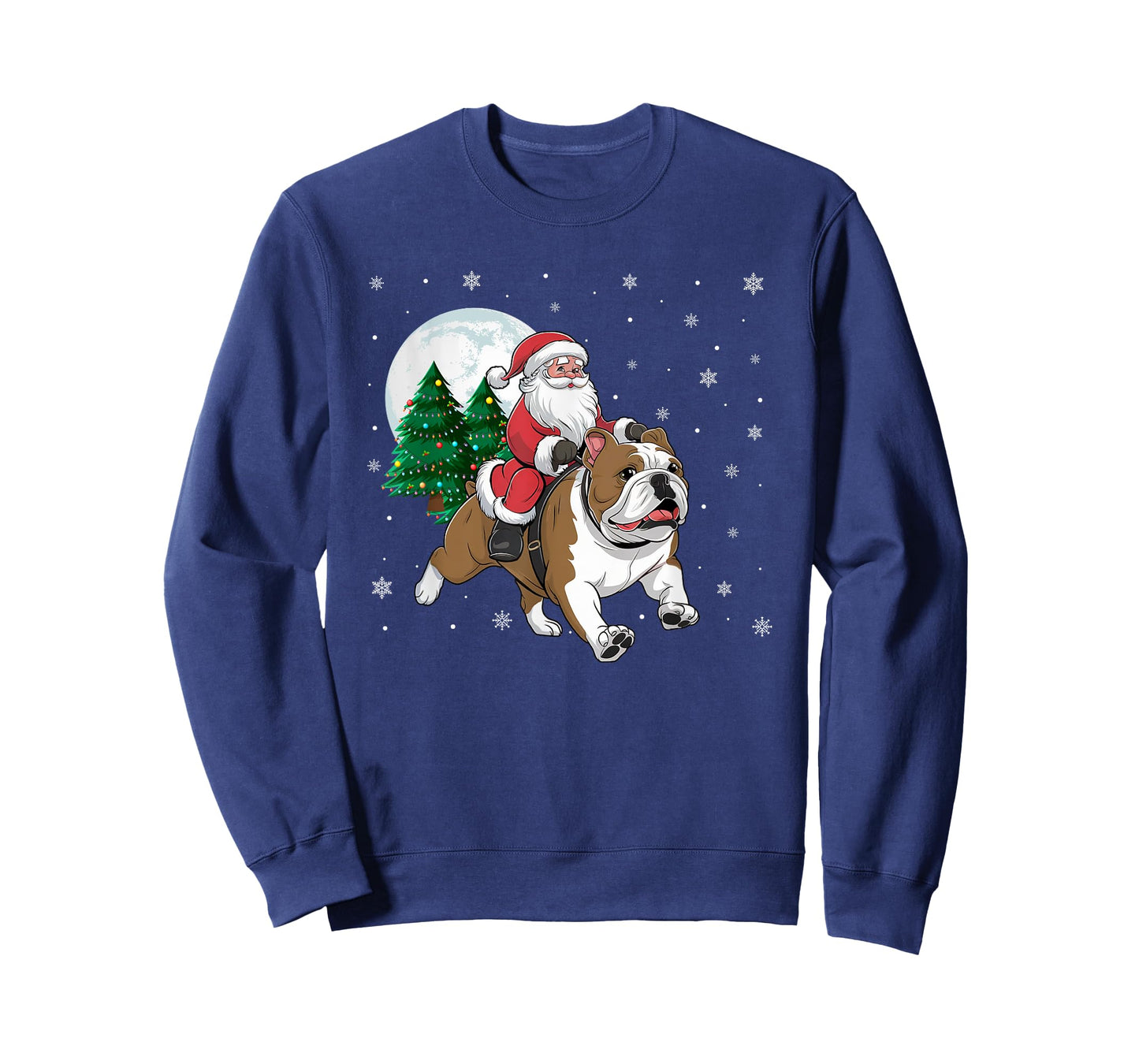 Santa Claus Riding English Bulldog Christmas Tree Lights T-Shirt for Men Women Kids