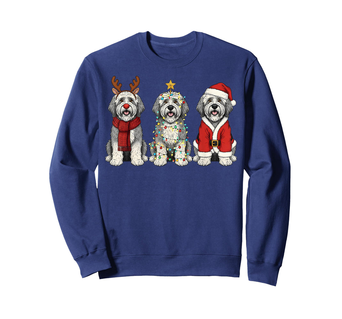 Retro Christmas Old English Sheepdog Santa Reindeer Dog T-Shirt