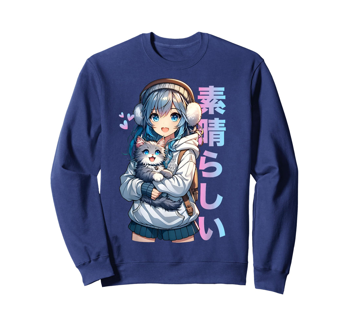 Cute Anime Girl with a Cat for Cat Lover Kawaii Otaku Manga T-Shirt