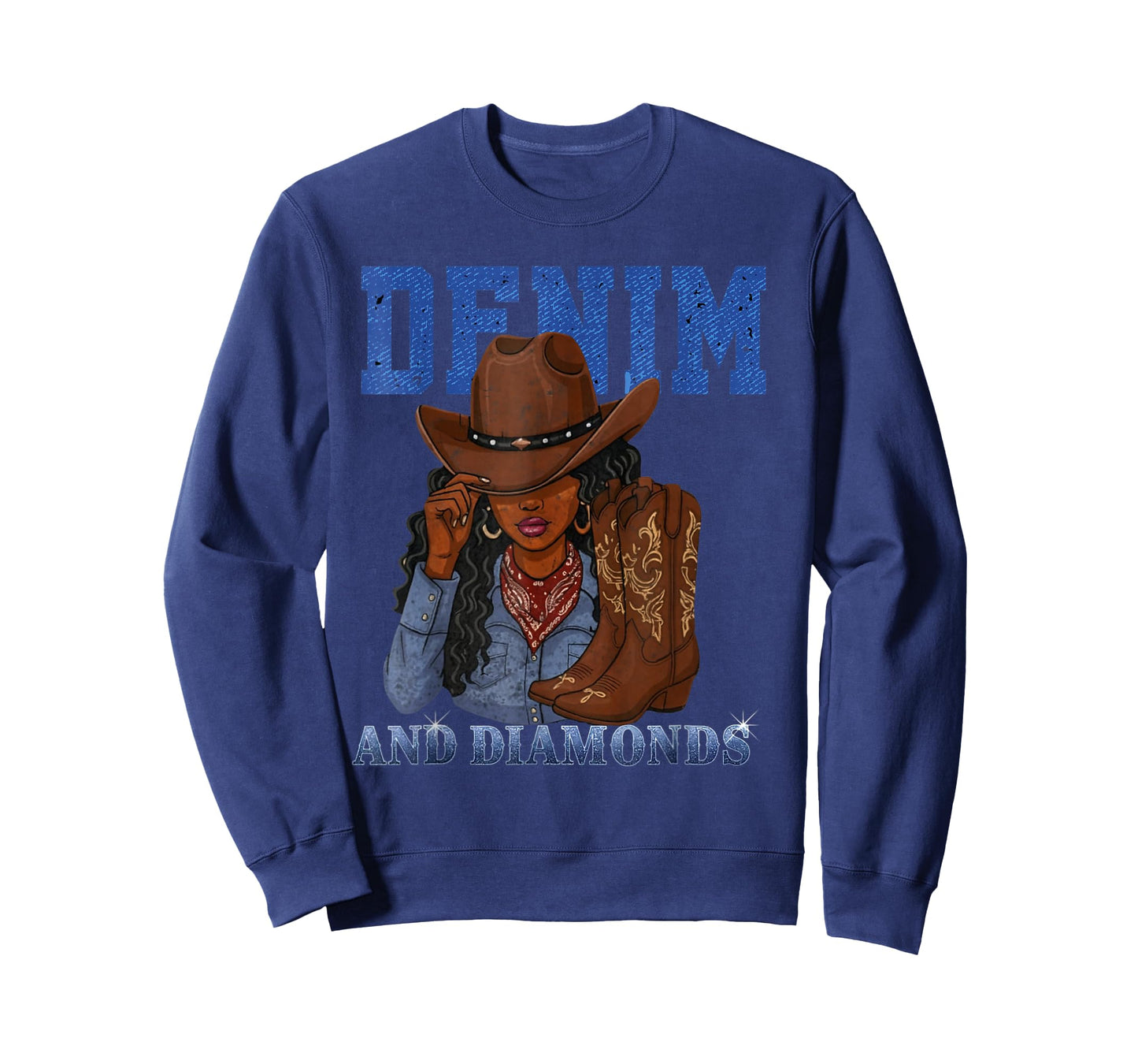 Denim and Diamonds Cowgirl Afro Western Rodeo Melanin Women T-Shirt