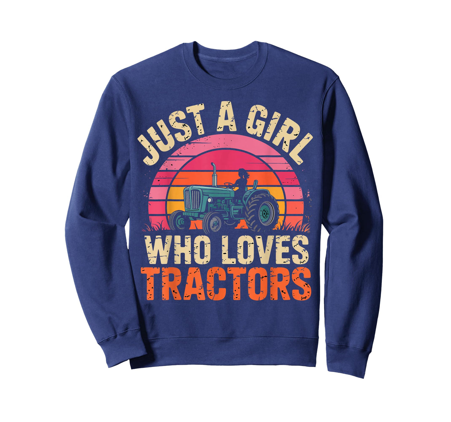 Just a Girl Who Loves Tractors Retro Sunset Gifts for Girls T-Shirt
