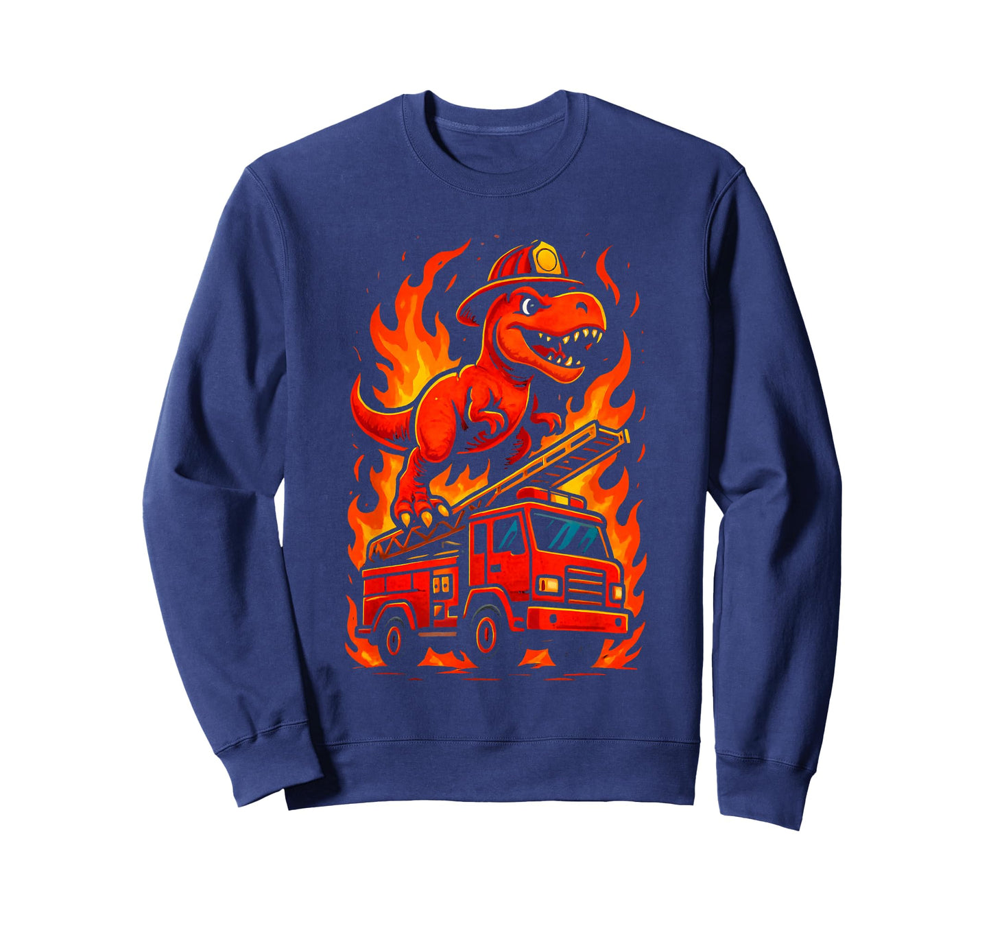 TRex Fireman Dinosaur Firefighter Hat Firetruck Boys Men T-Shirt