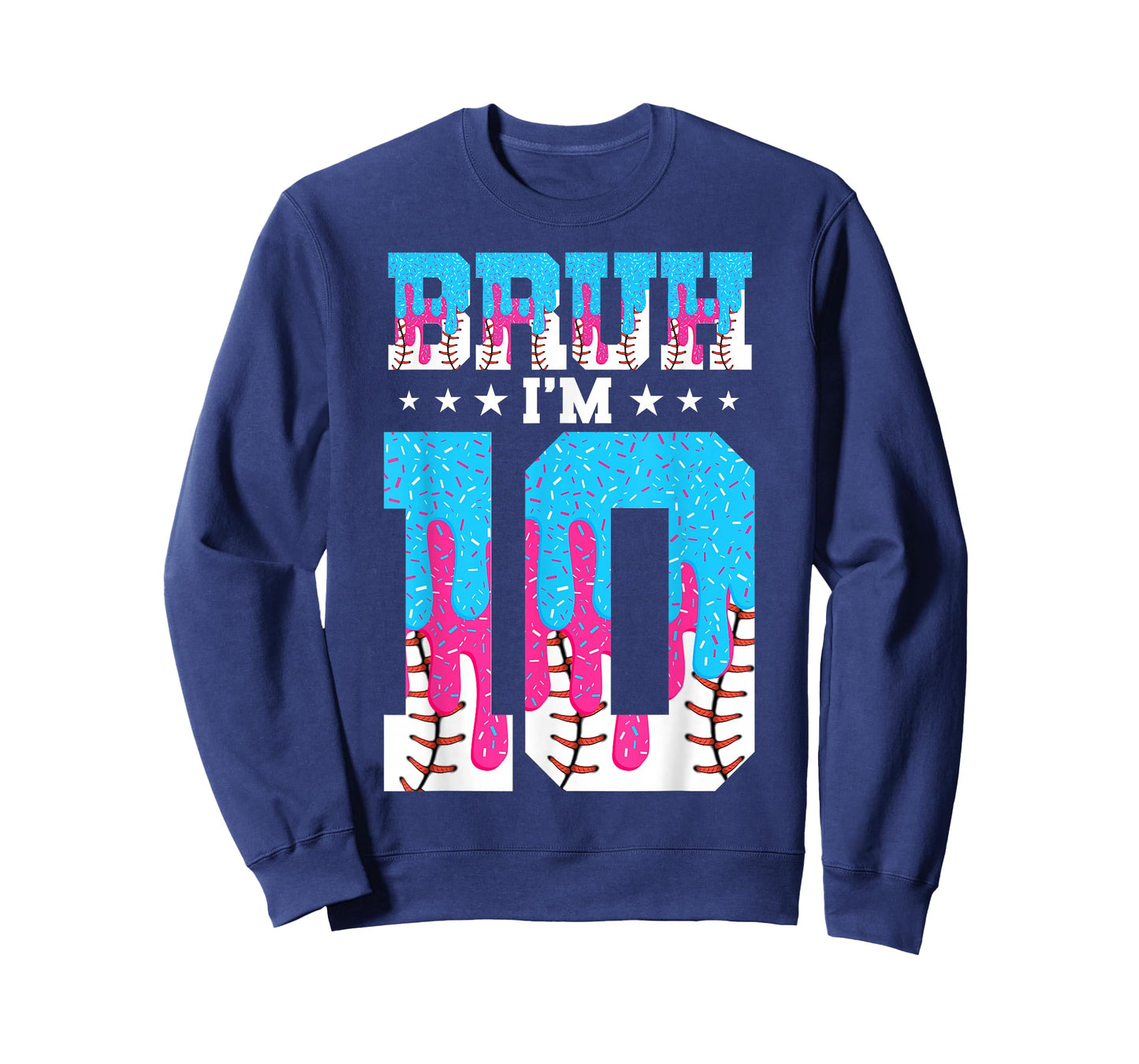 Bruh 10th Birthday Boy Baseball Ice Cream Drip 10 Year Old T-Shirt