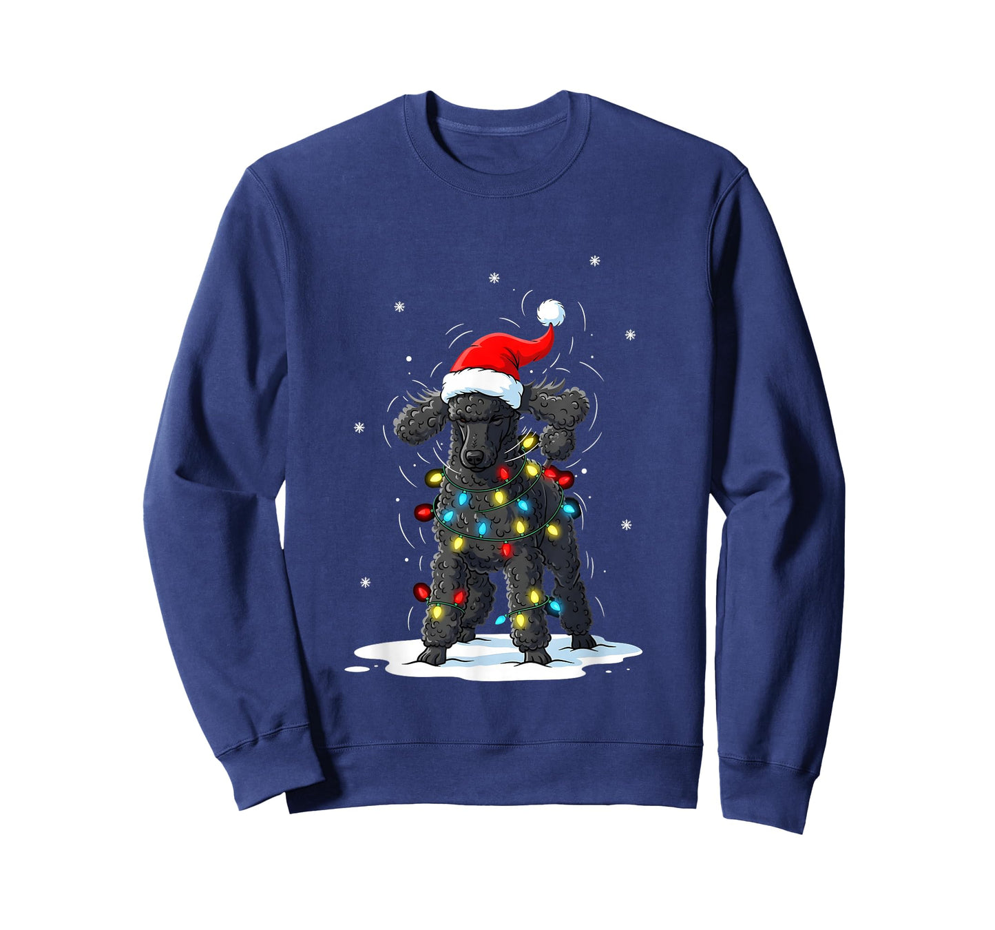 Black Poodle Christmas Lights Funny Holiday for Men Women T-Shirt