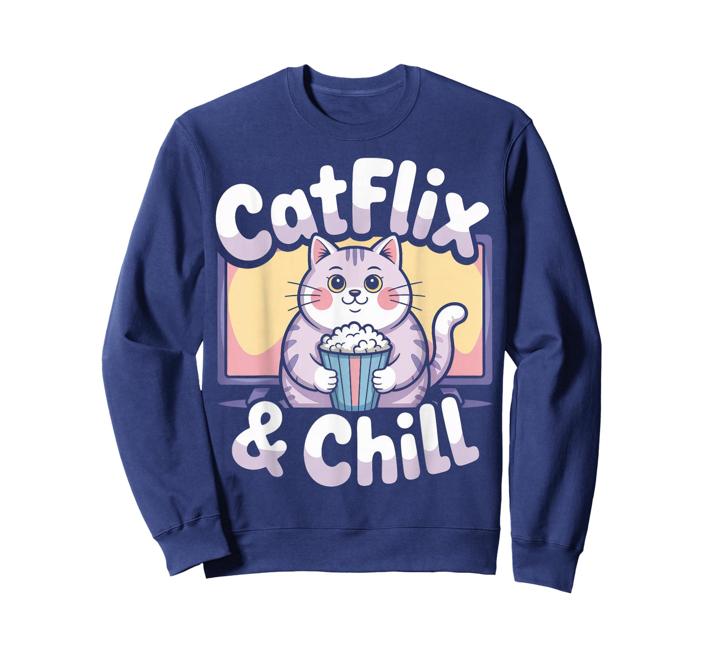 Catflix & Chill Cozy Cat Cartoon Relaxing Kitty Kawaii Art T-Shirt