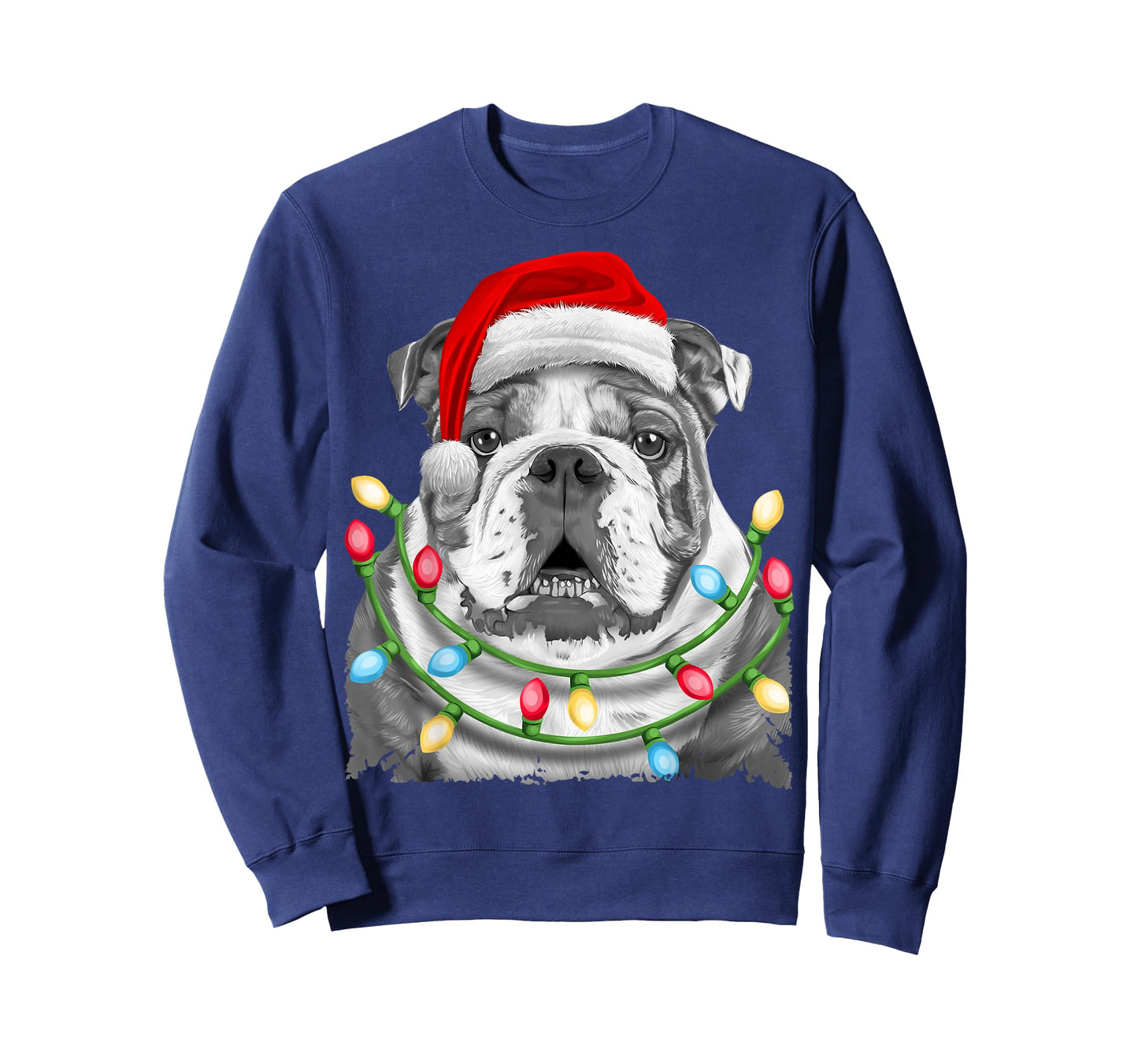 English Bulldog Santa Christmas Tree Lights Xmas Boys Dog T-Shirt