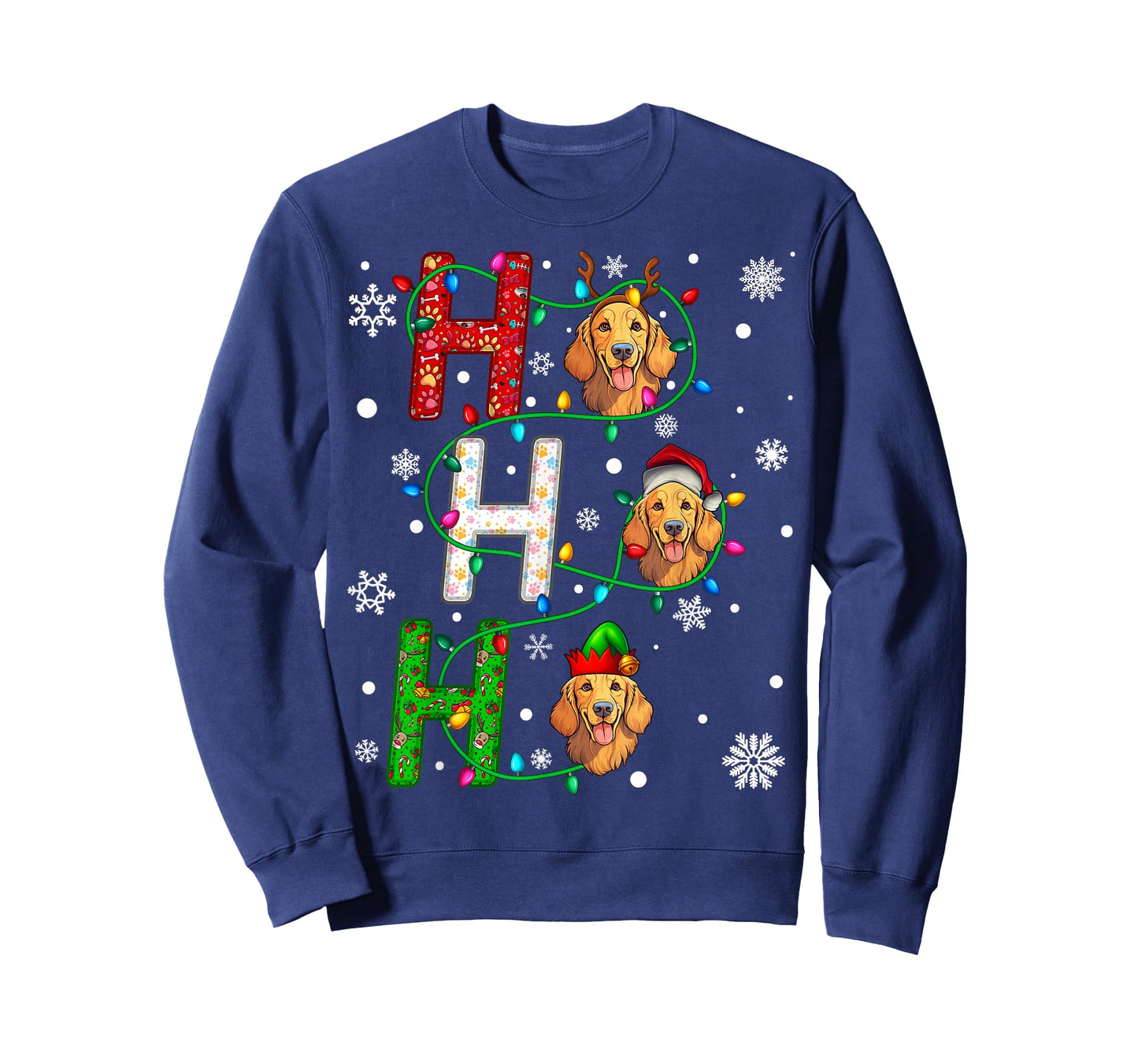 Santa Hat Ho Ho Family Christmas Golden Retriever Dog Xmas T-Shirt
