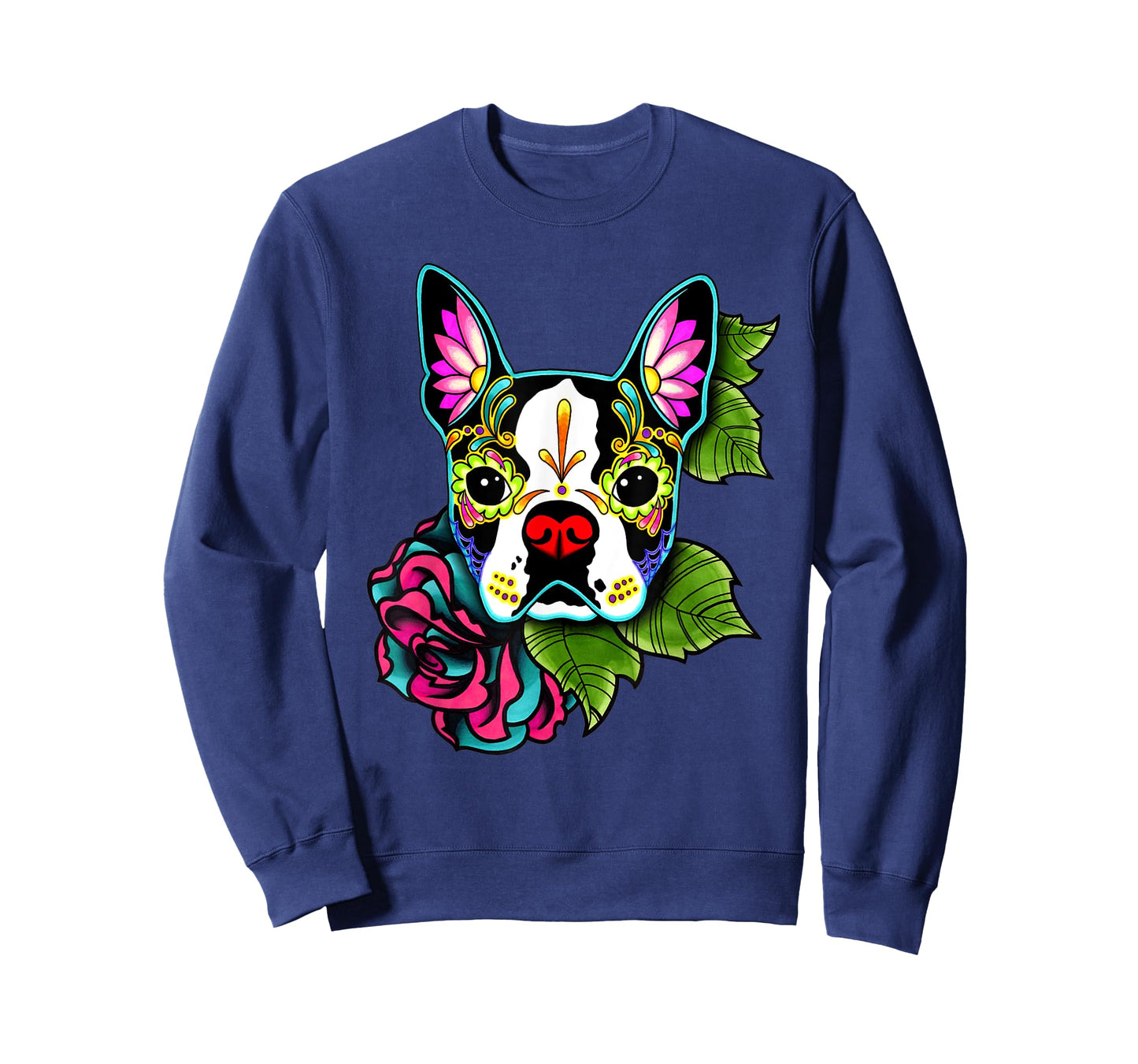Boston Terrier in Black - Day of the Dead Sugar Skull Dog T-Shirt for Men Women Kids