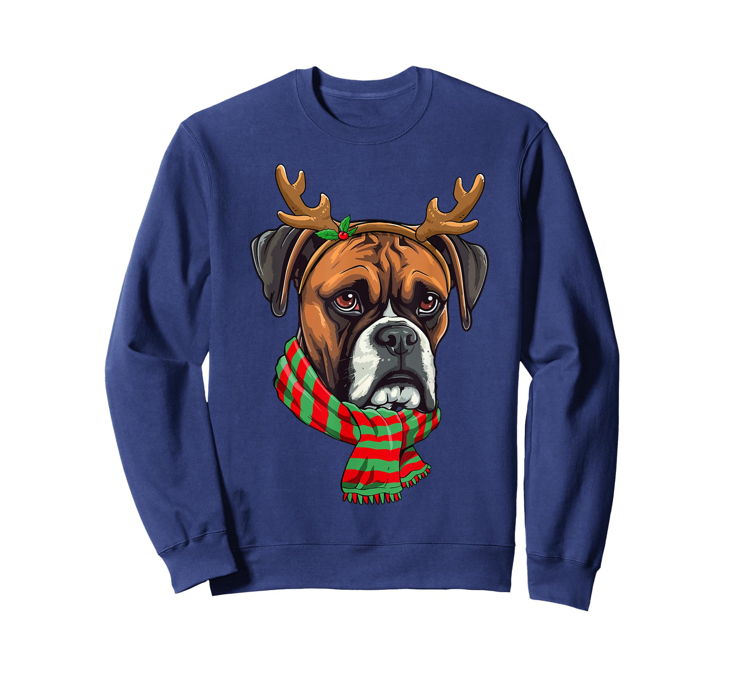Boxer Dog Christmas Reindeer Santa Hat Funny Xmas T-Shirt