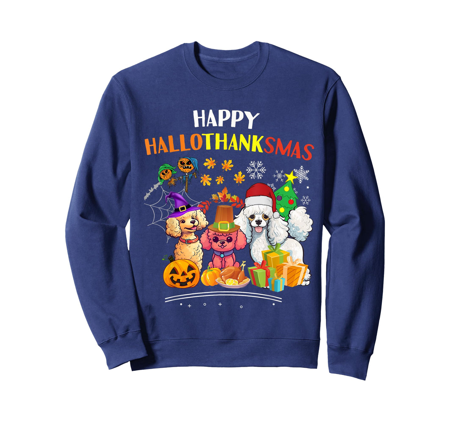 Poodle Dog Halloween Merry Christmas happy Hallothanksmas T-Shirt