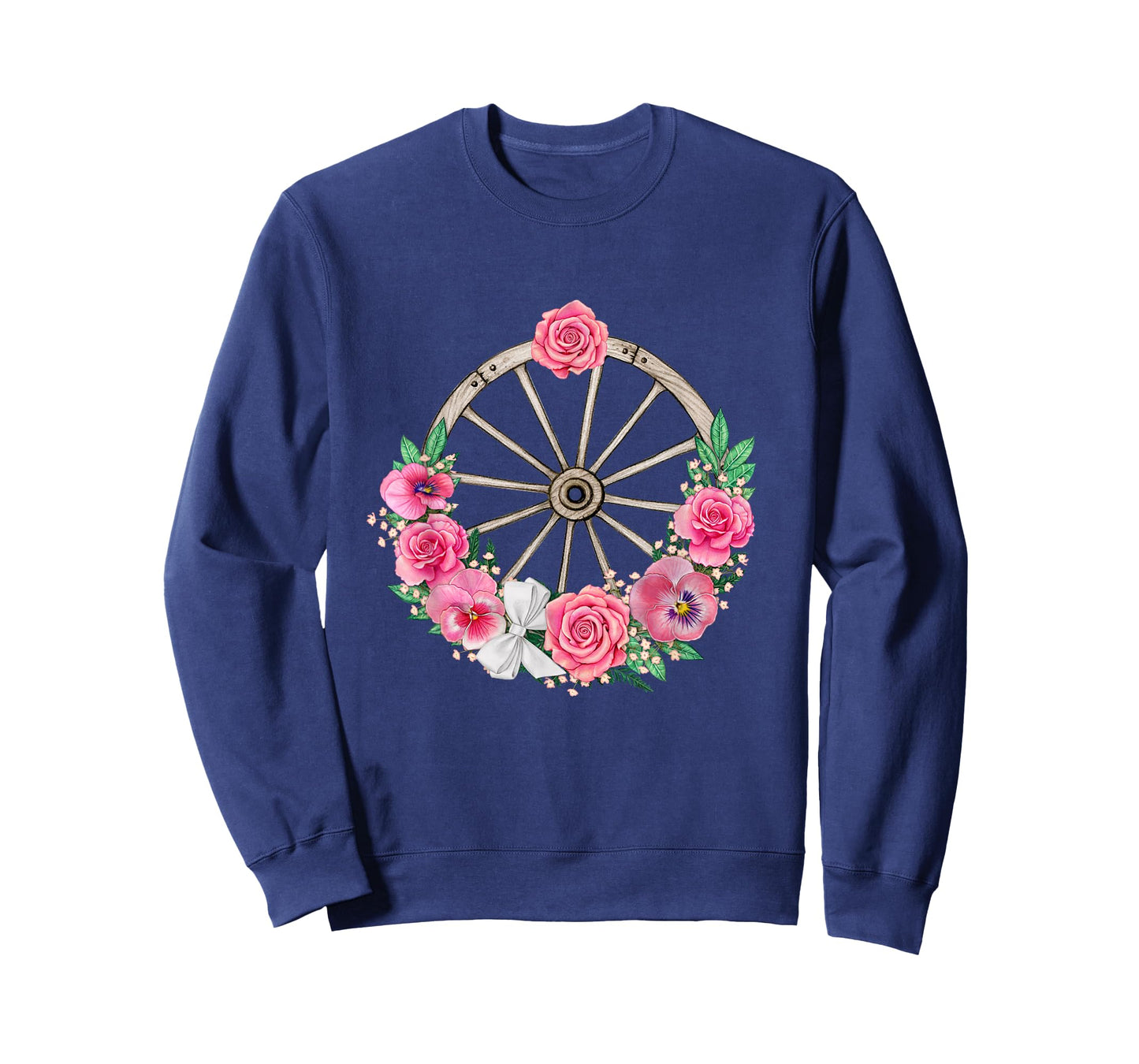 Country Wagon Wheel with Pink Roses and Panses T-Shirt