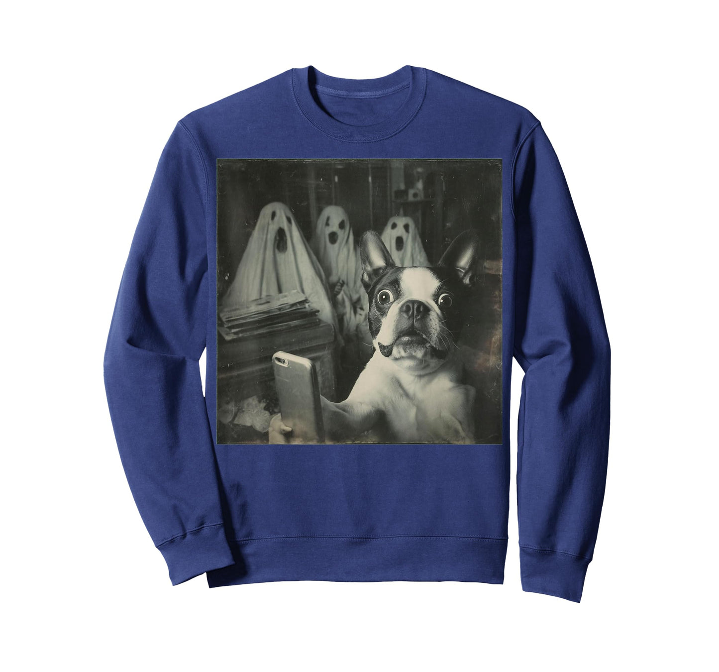 Funny Boston Terrier Selfie with Ghosts, Halloween Dog Lover T-Shirt