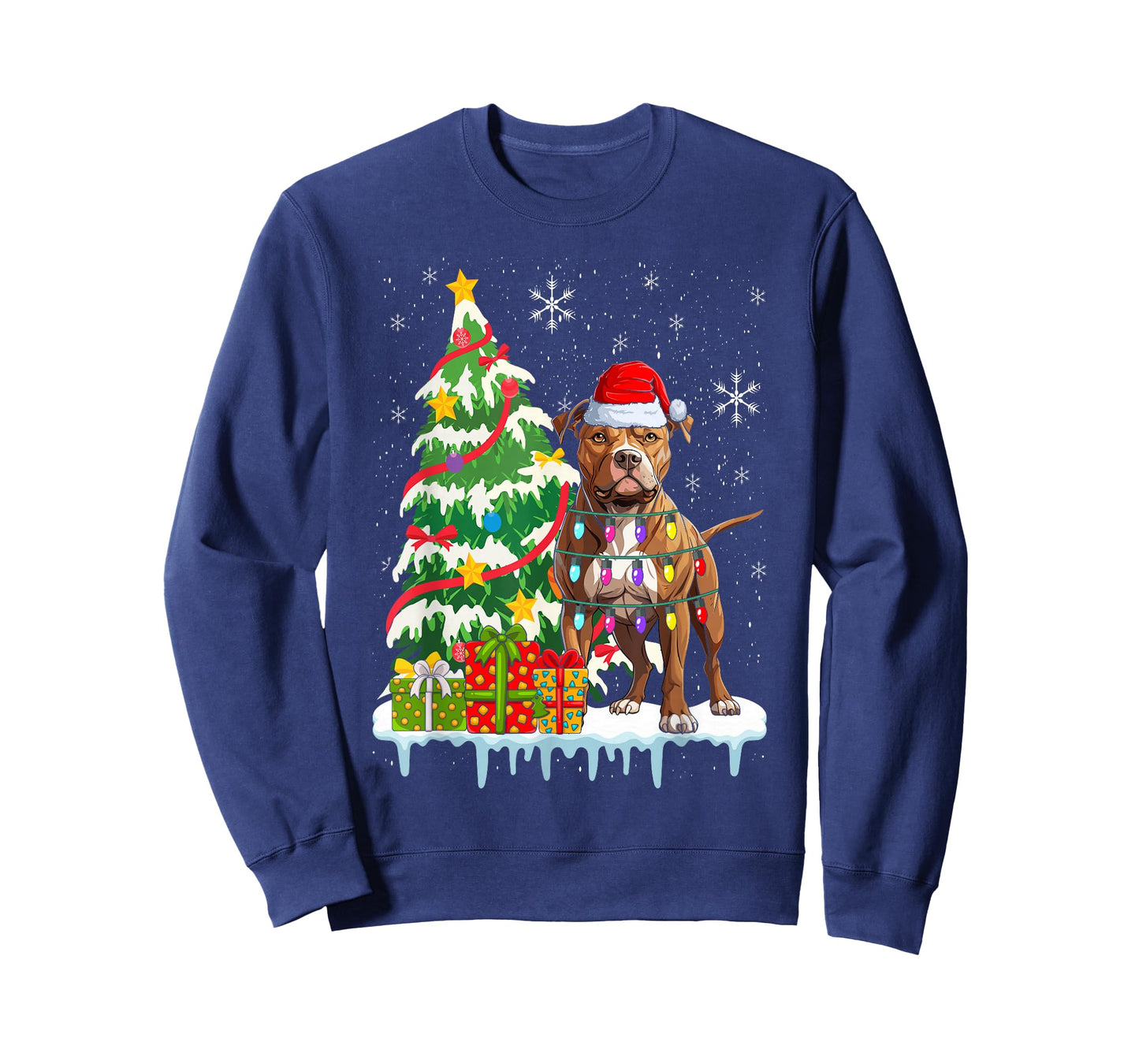 Pitbull Christmas Santa Pitbull Dog Lovers Christmas Tree T-Shirt