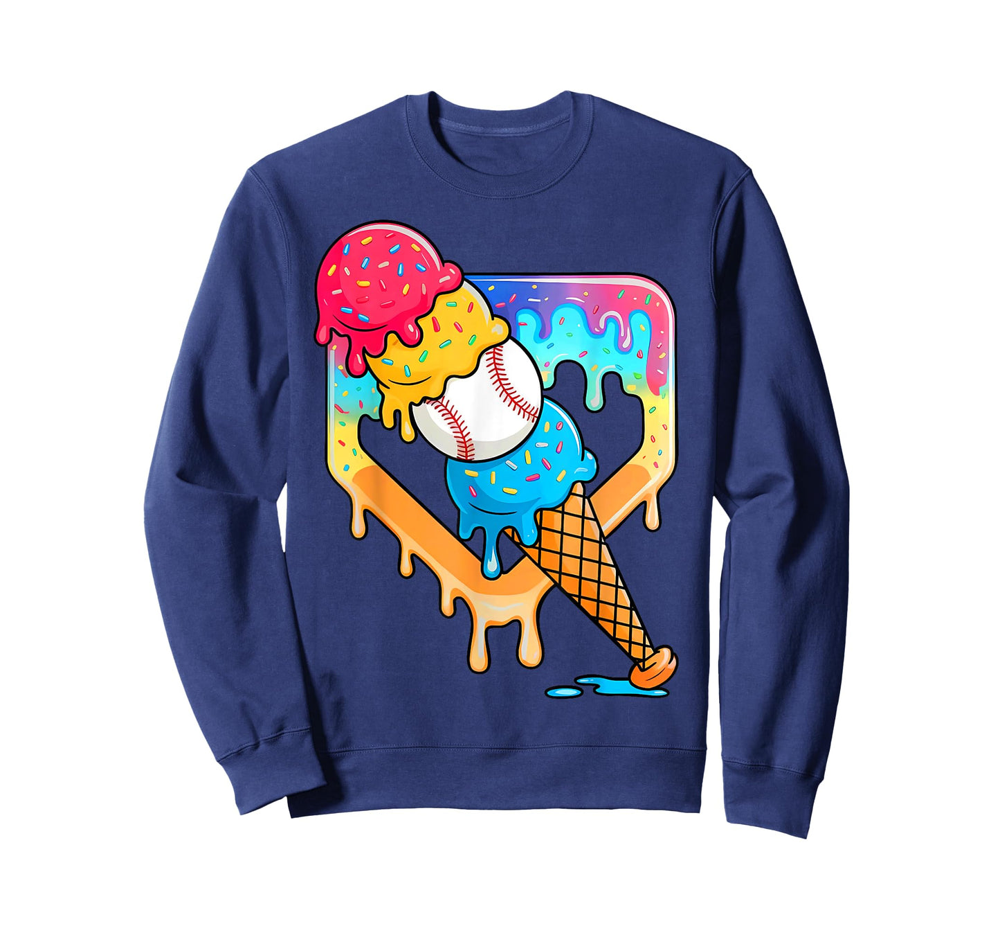 Baseball Drip for Boys Home Plate Ice Cream Cone Drip Youth T-Shirt