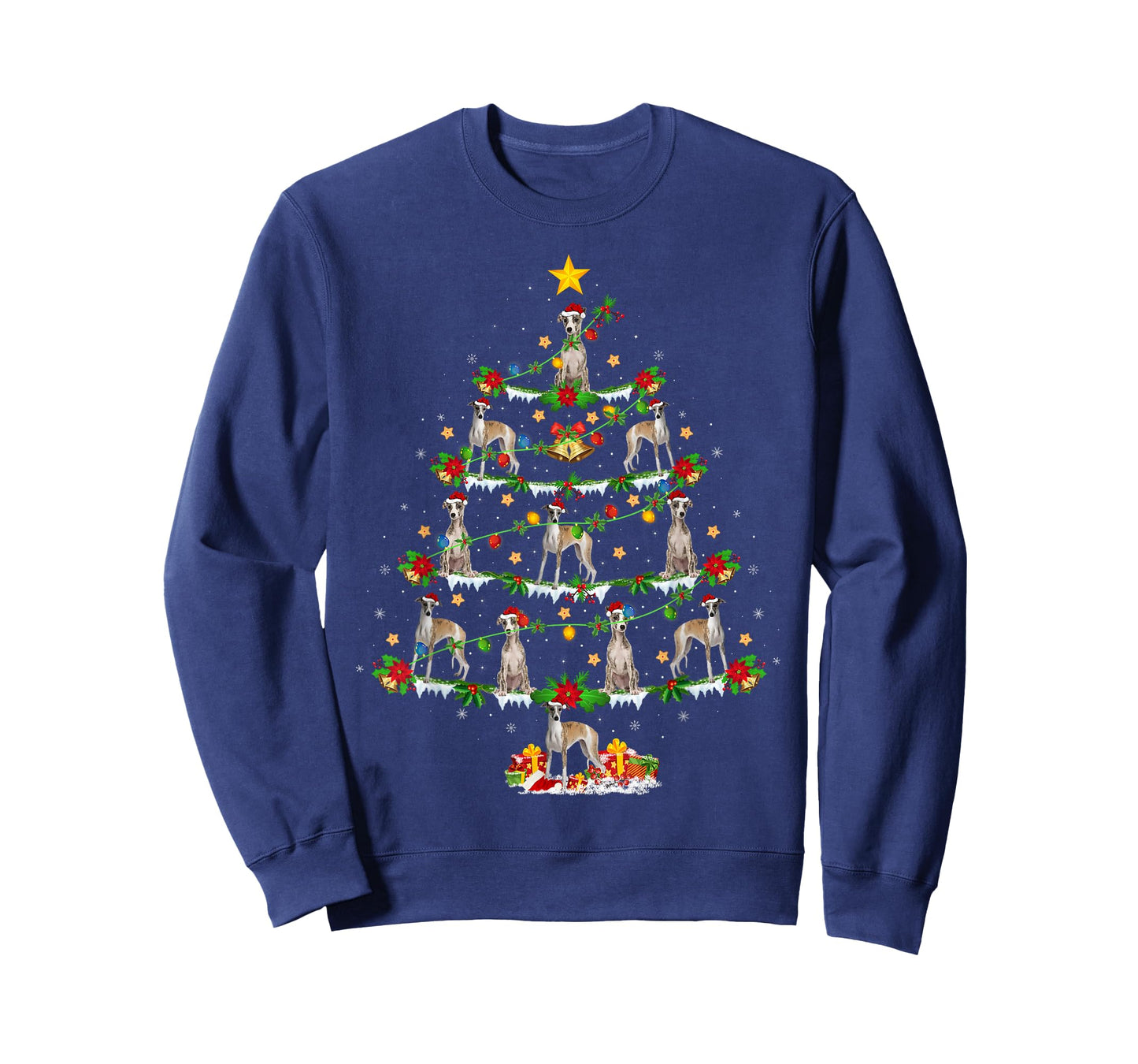 Holiday Xmas Lighting Santa Whippet Dog Christmas Tree T-Shirt