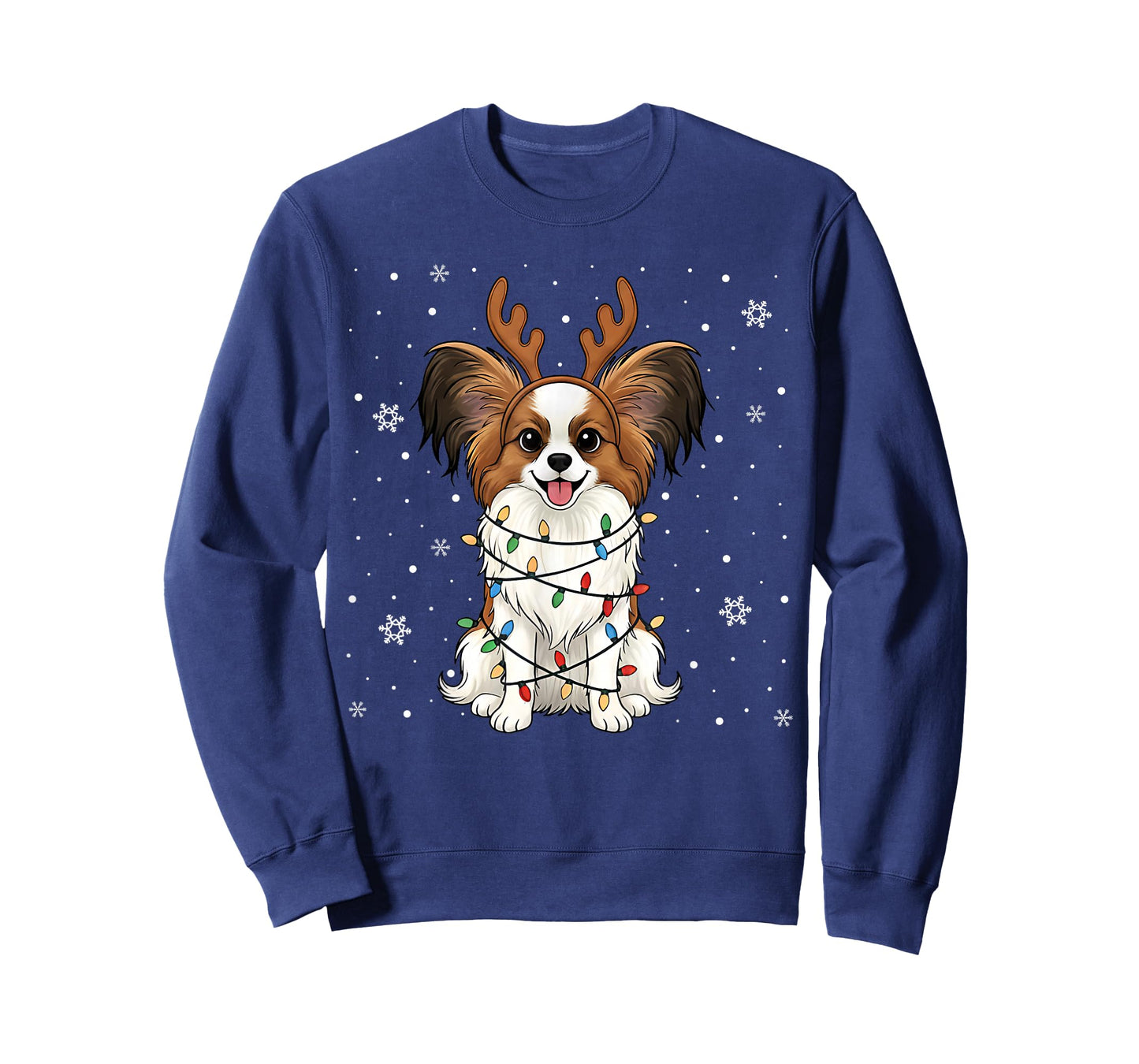 Papillon Dog Christmas Lights Reindeer Funny Xmas Dog Pajama T-Shirt