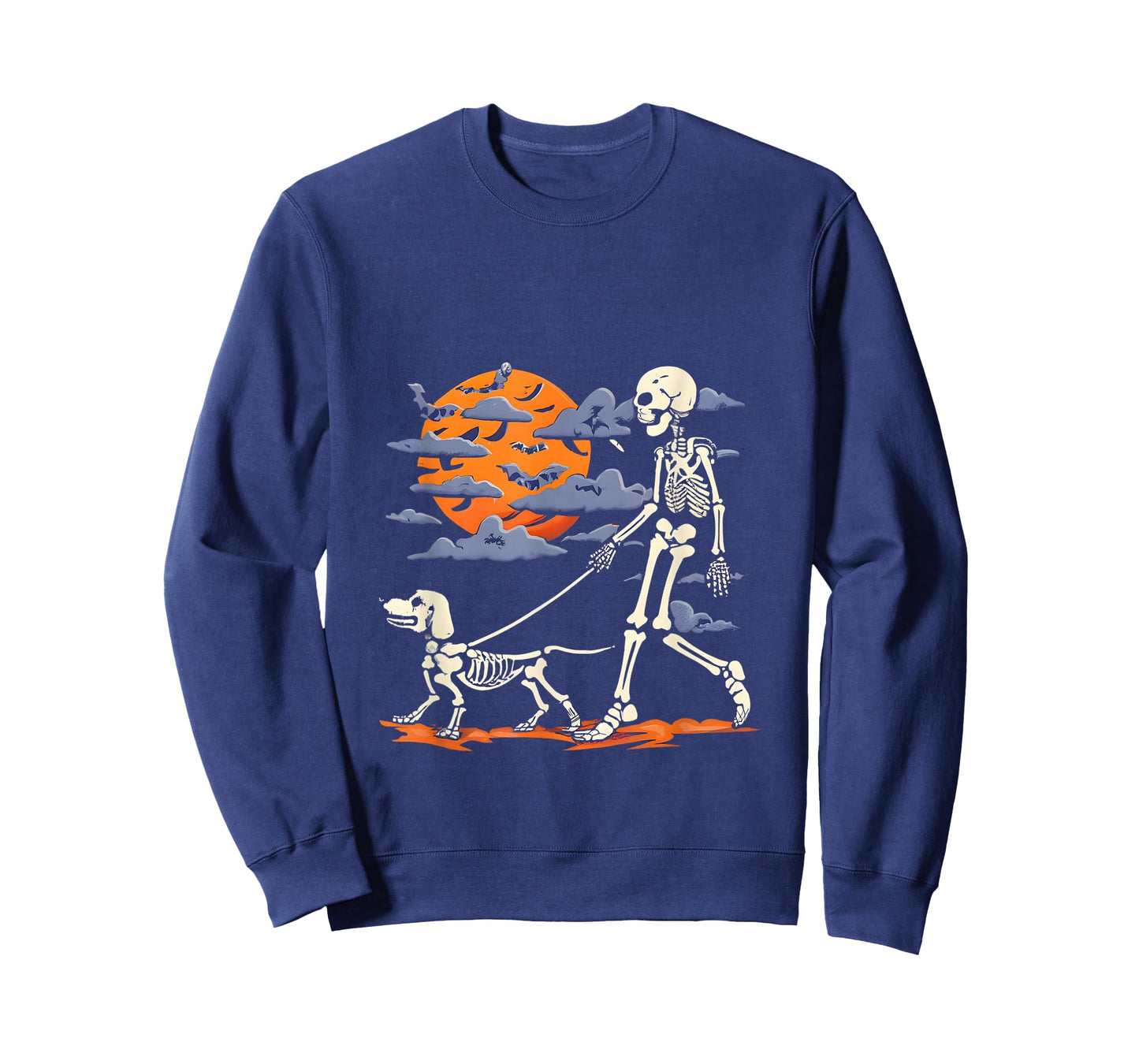 Skeleton man Skeleton Dog Walking Halloween Costume moon T-Shirt