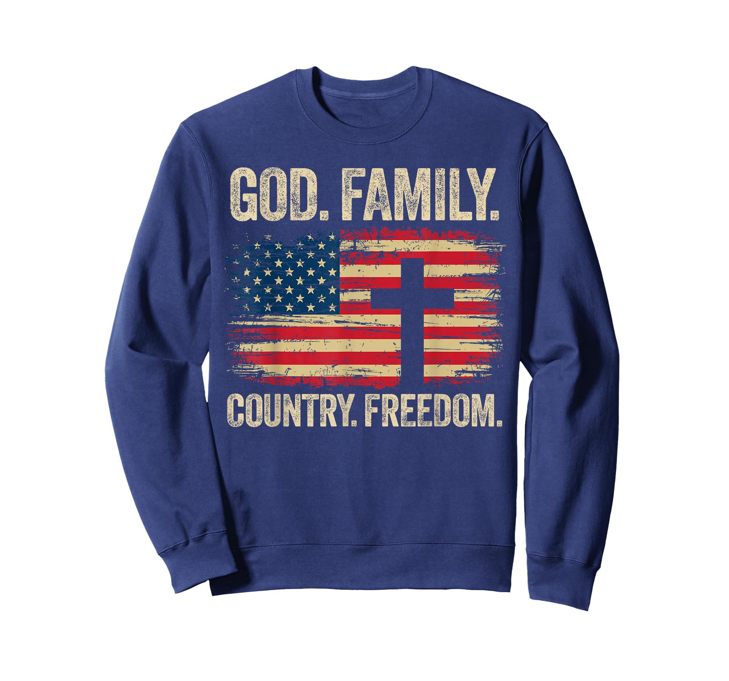 God Family Country Freedom USA Flag Cross T-Shirt