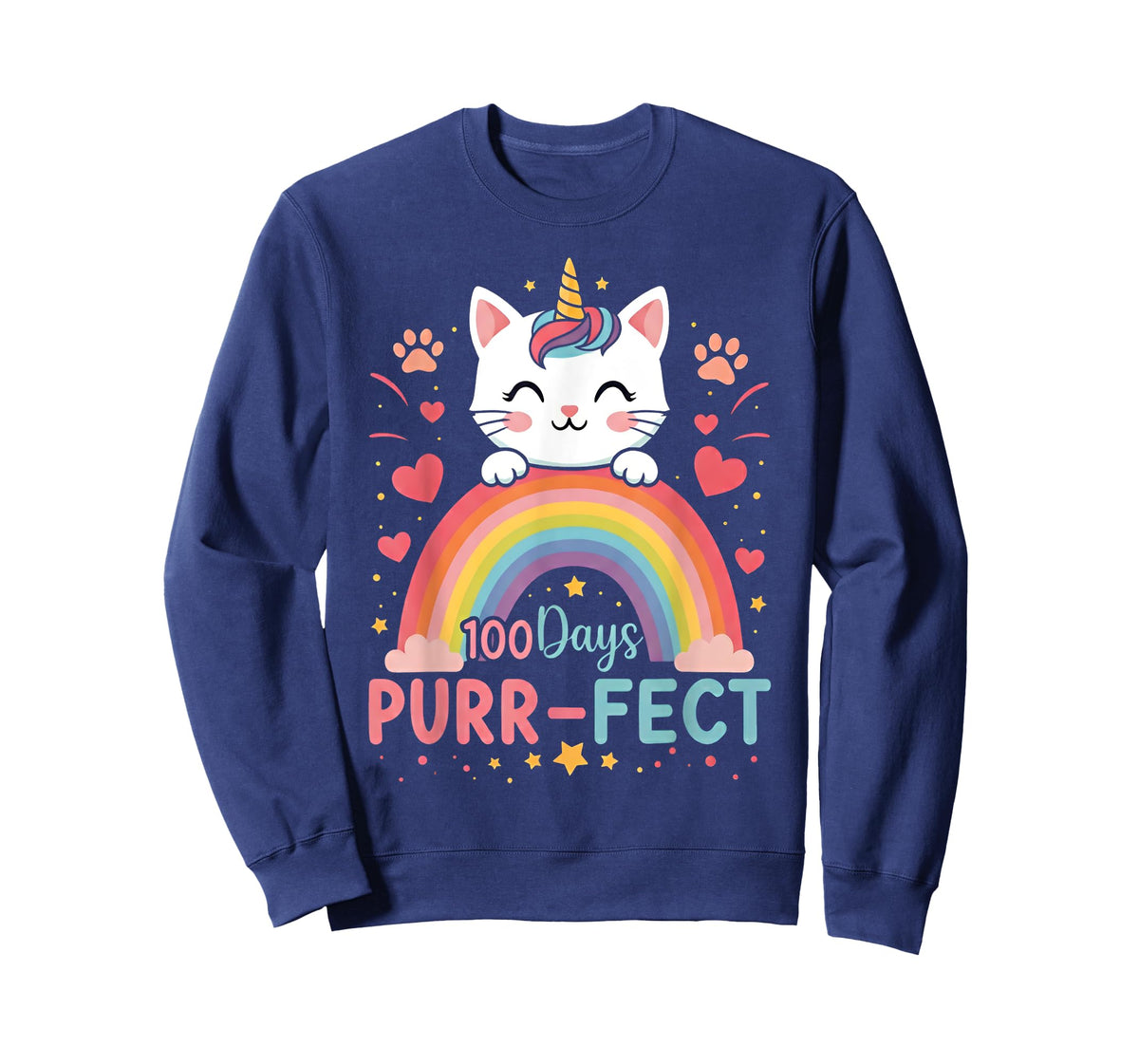 100 Days of School Purr-fect Cat Kitten Caticorn Rainbow Men Women Girls Kids T-Shirt