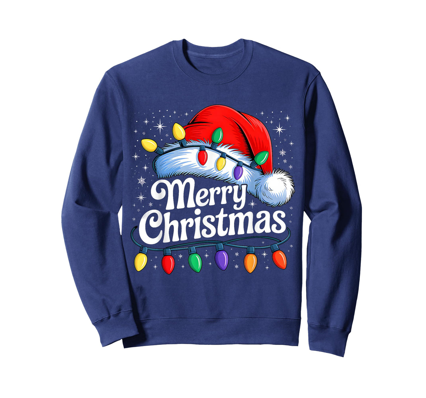 Merry Christmas Lights Red Santa Hat Xmas Family Men Women T-Shirt