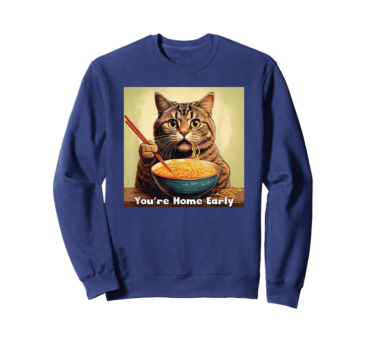 Surprised Cat Eating Ramen Noodles Anime - You're Home Early T-Shirt