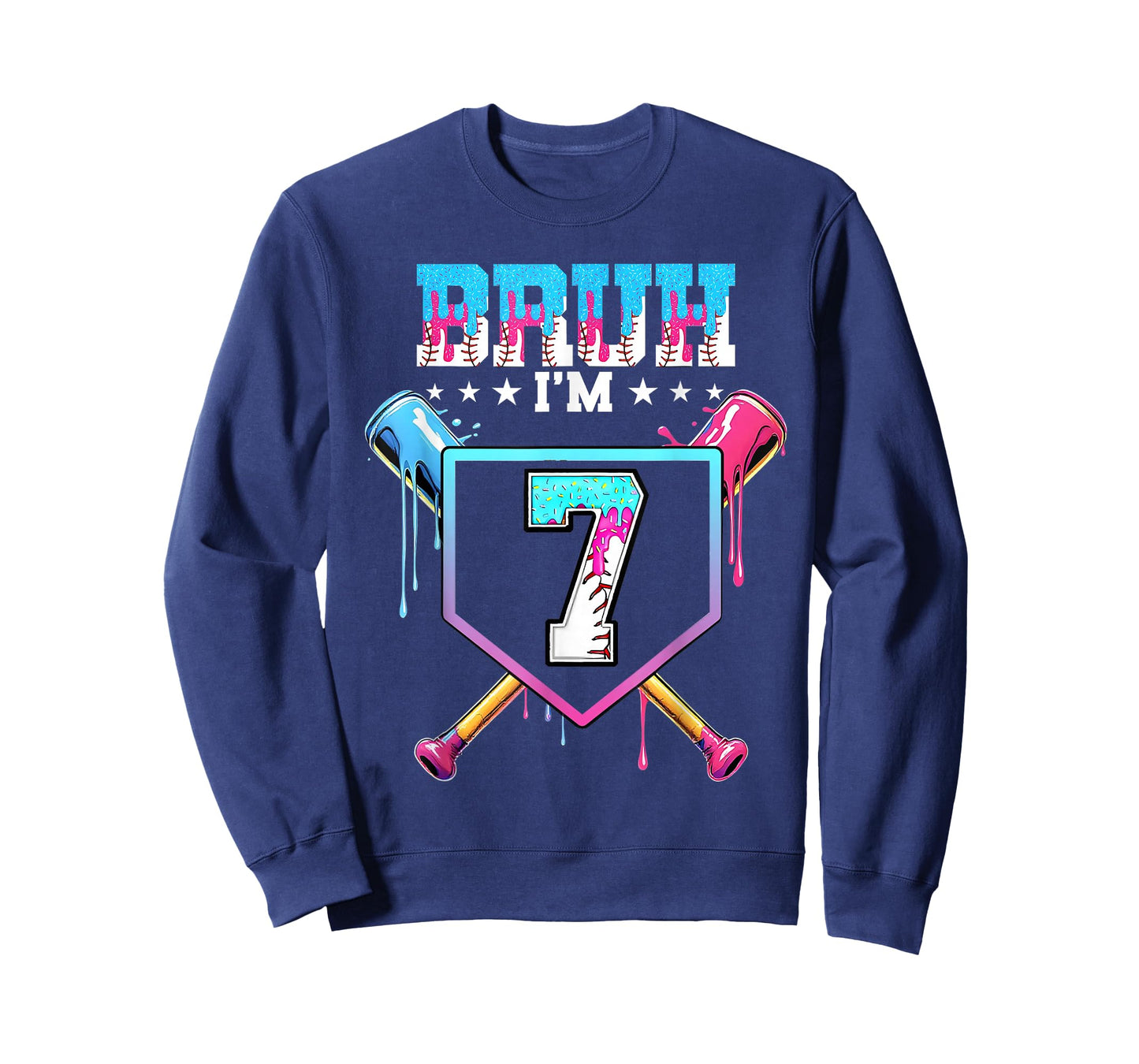 Bruh 7th Birthday Boy Baseball Ice Cream Drip 7 Year Old Boy T-Shirt