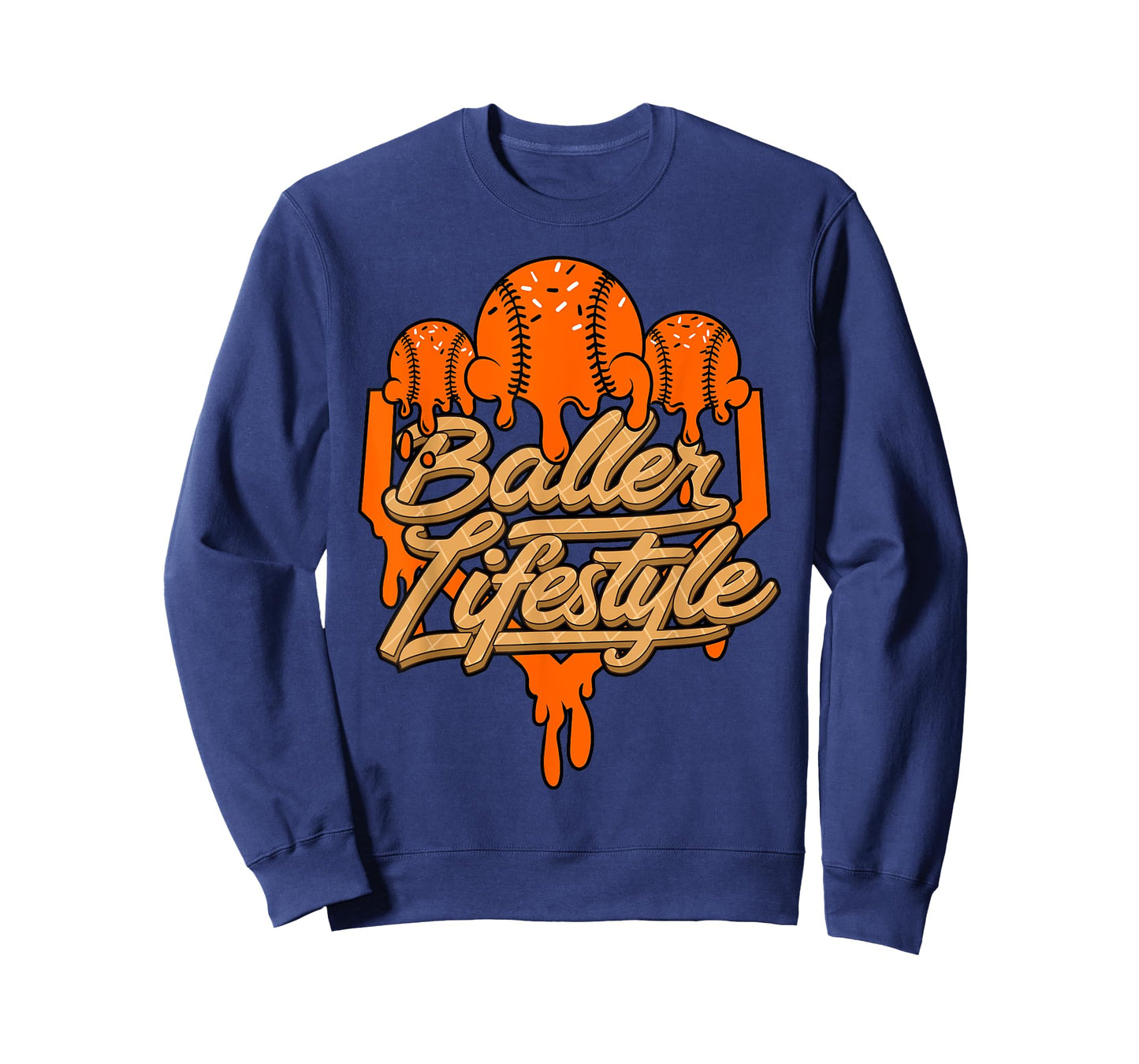 Baseball Lifestyle Home Plate Orange Ice Cream Drip Men Boys T-Shirt