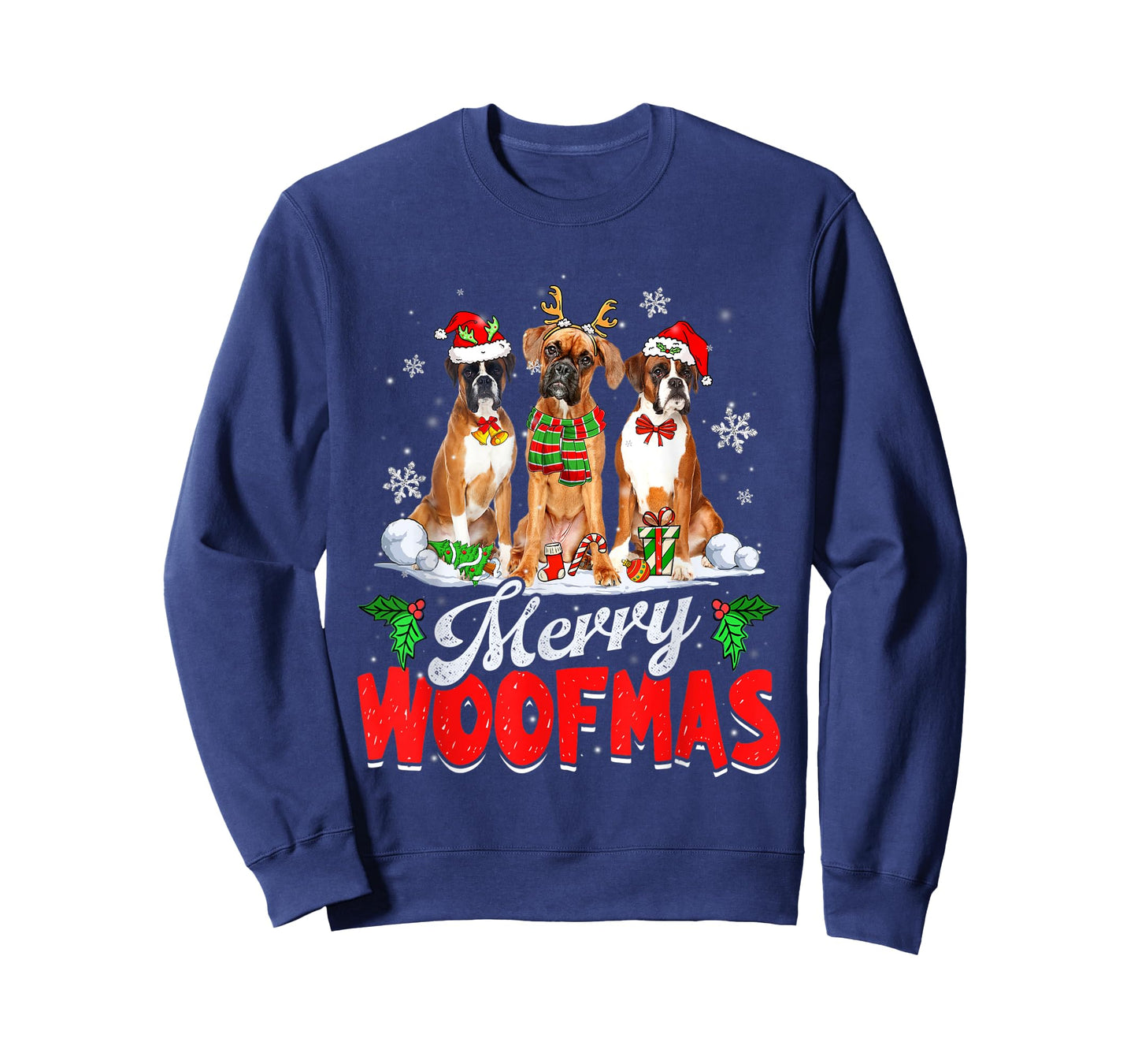 Merry Woofmas Boxer Dog Christmas Dog Lover Xmas T-Shirt
