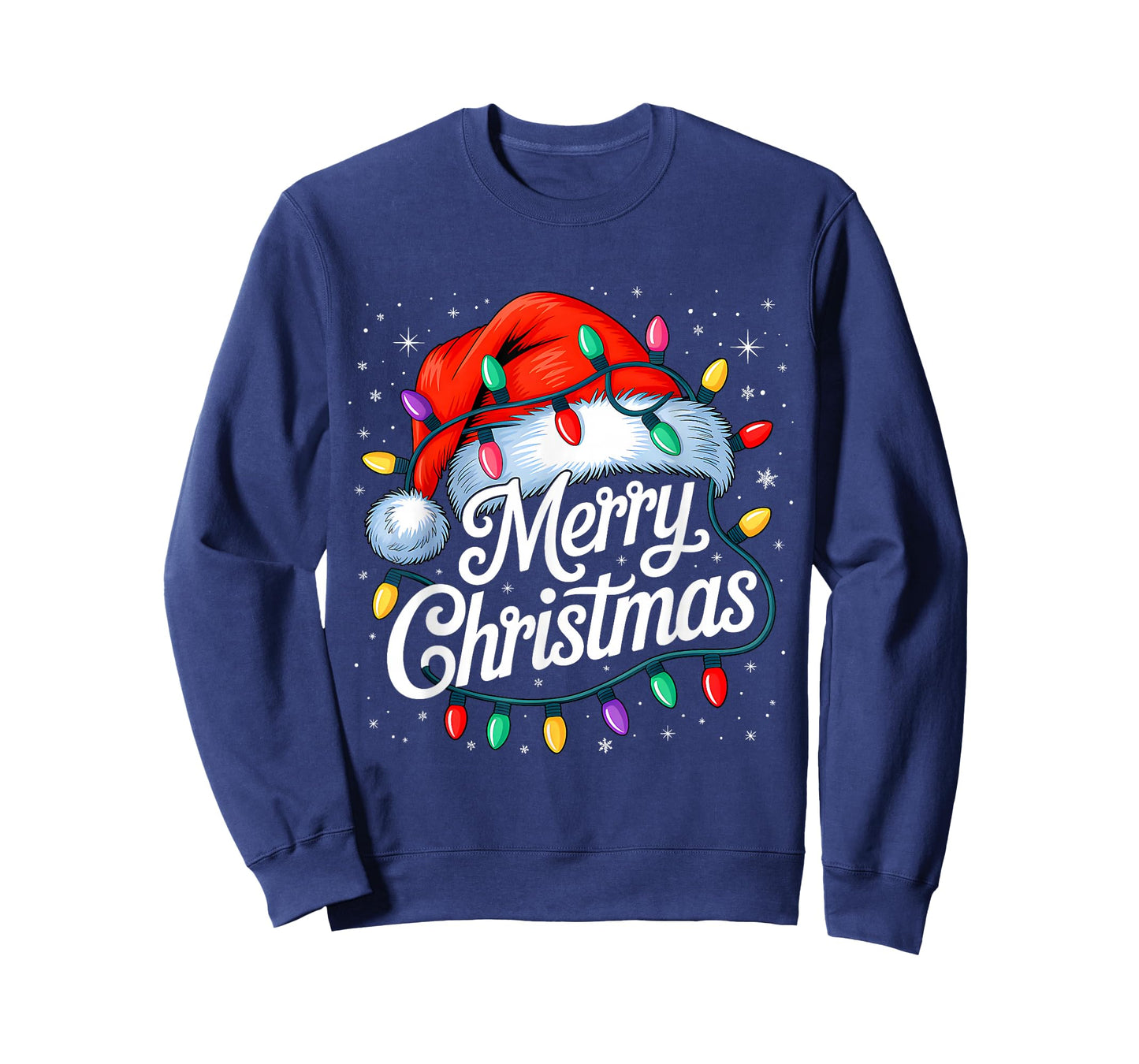 Merry Christmas Lights Red Santa Hat Xmas Family Men Women T-Shirt