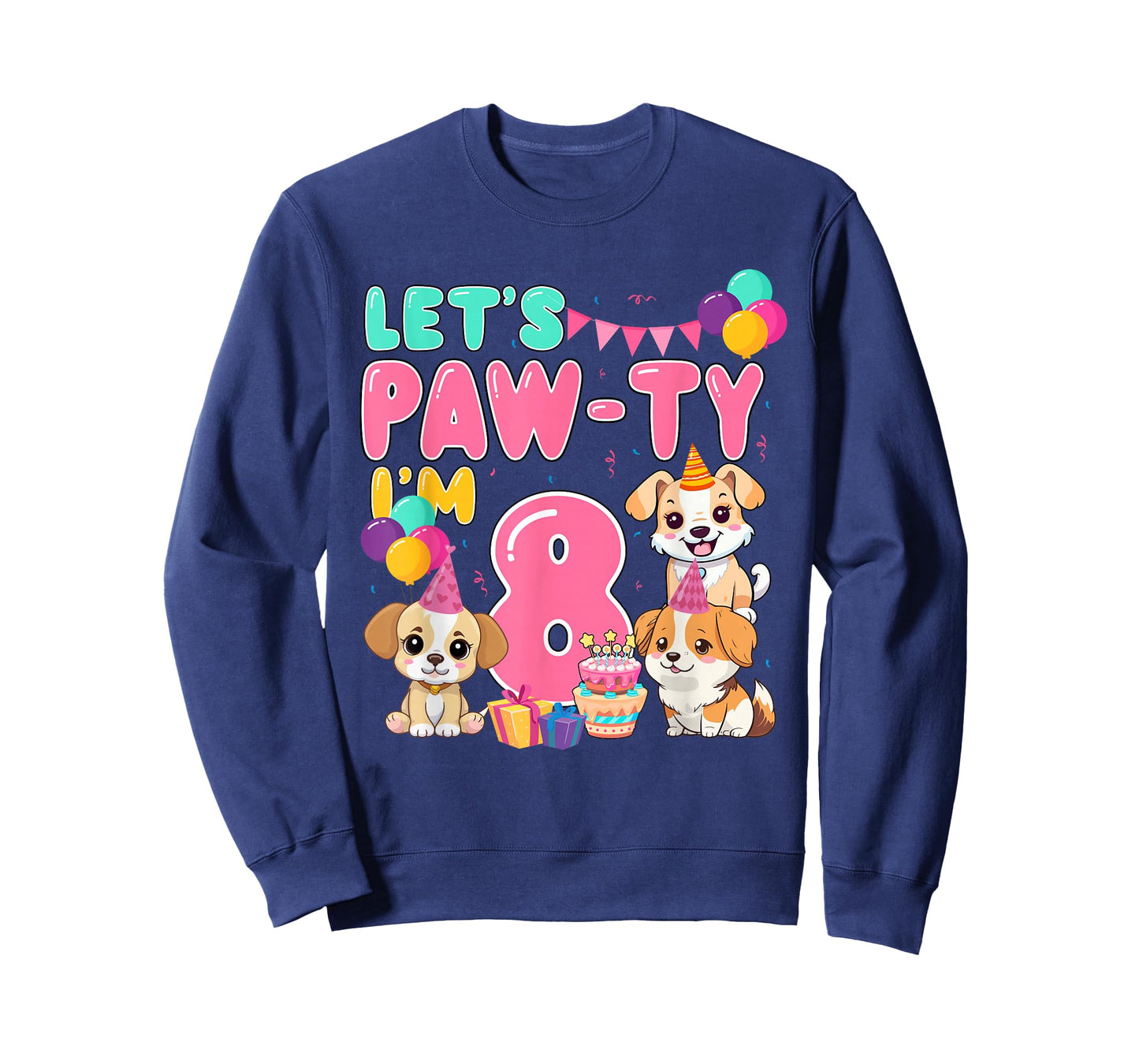 Let's Pawty I'm 8 Year Old Dog Theme Birthday Party T-Shirt