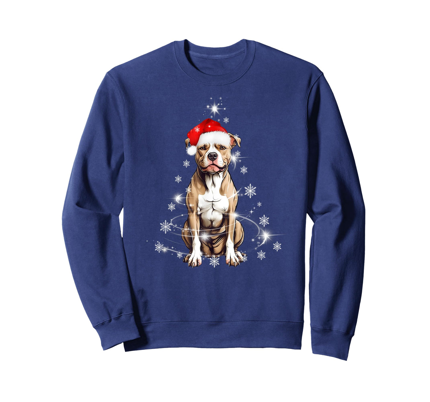 Pitbull Dog Christmas Tree Santa Hat Lights Sweater T-Shirt