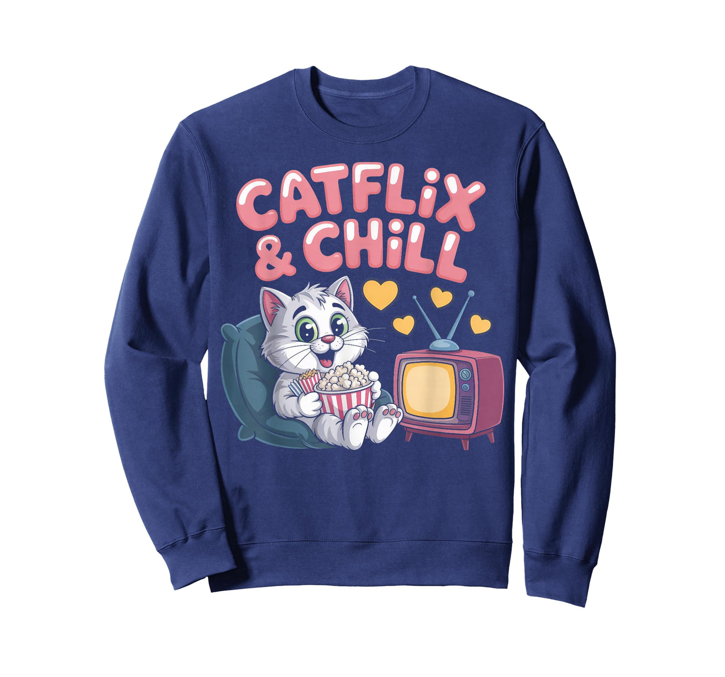 Catflix & Chill Cozy Cat Cartoon Relaxing Kitty Kawaii Art T-Shirt