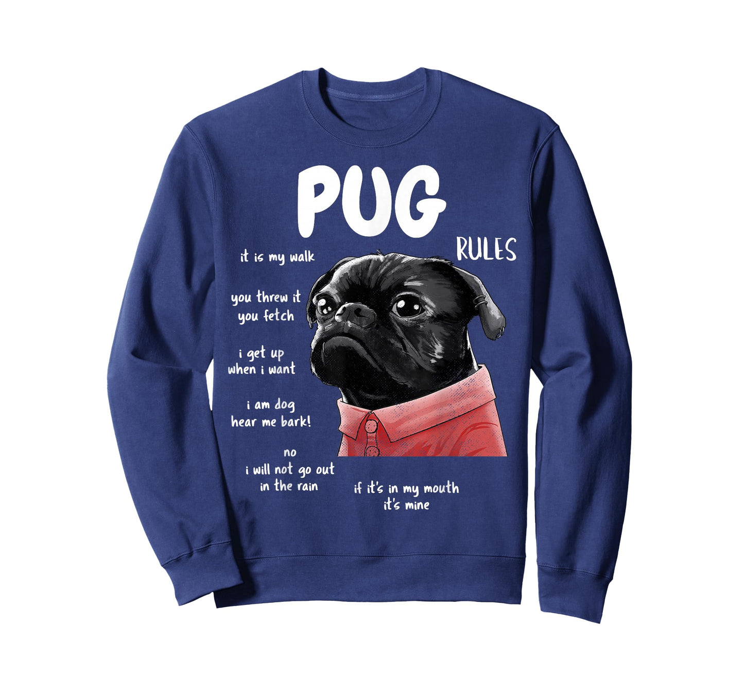 Cute Kawaii Funny Black Pug Dog Rules Gifts Men Women Kids T-Shirt Small
