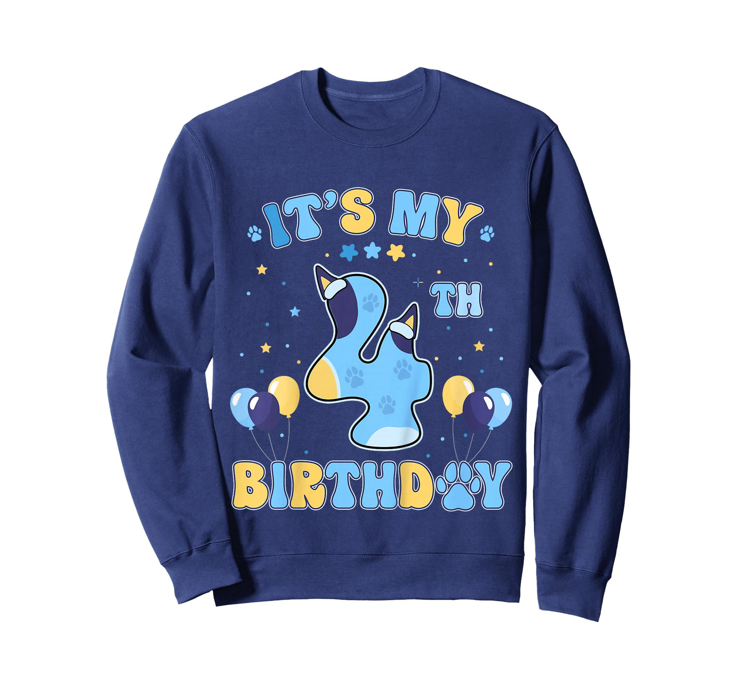 Kids Its My 4th Birthday Party Blue Dog Funny 4 Year Old Boy Girl T-Shirt