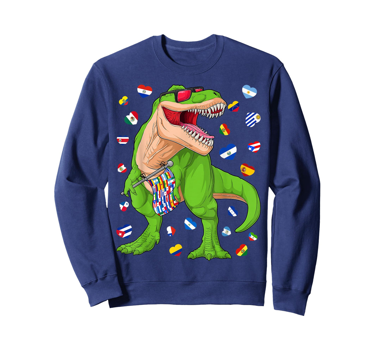Hispanic Heritage Month T Rex Dinosaur All Hispanic Flags T-Shirt