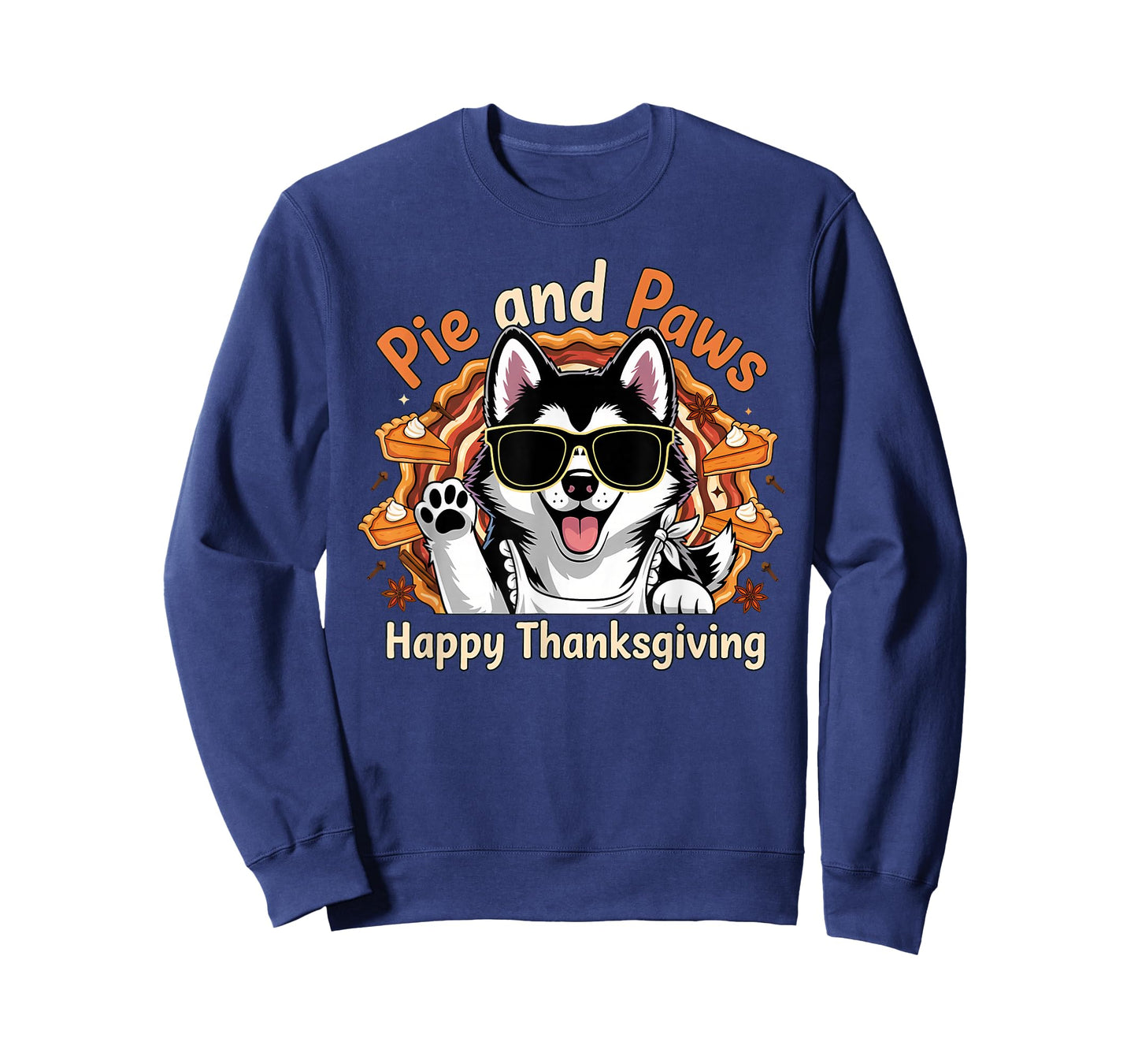 Pie and Paws Happy Thanksgiving Sweet Dog Husky Design T-Shirt